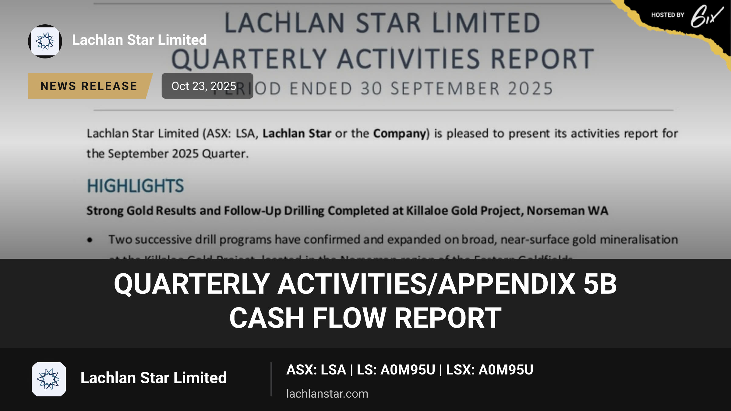 Quarterly Activities/Appendix 5B Cash Flow Report