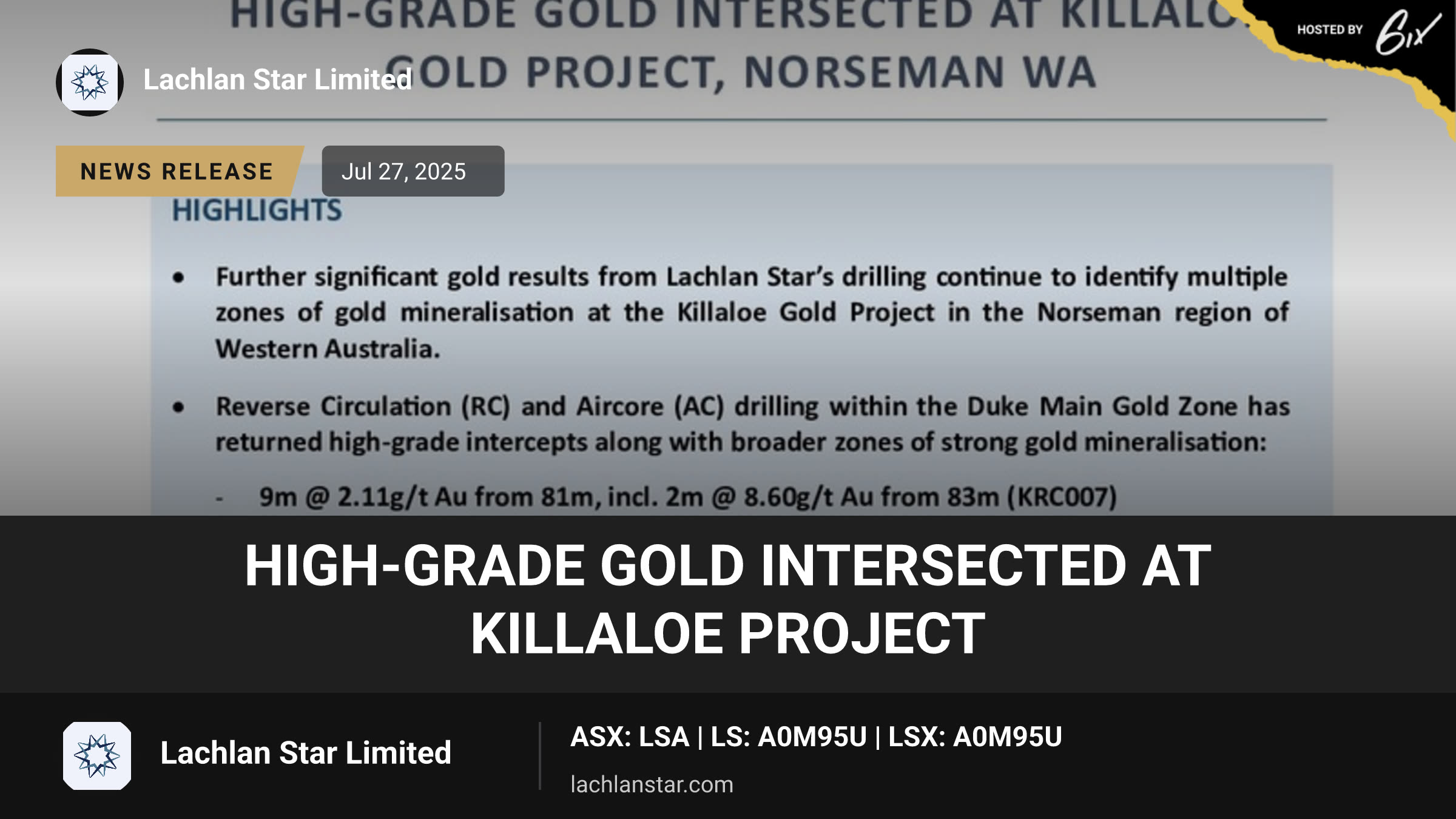 High-grade gold intersected at Killaloe project