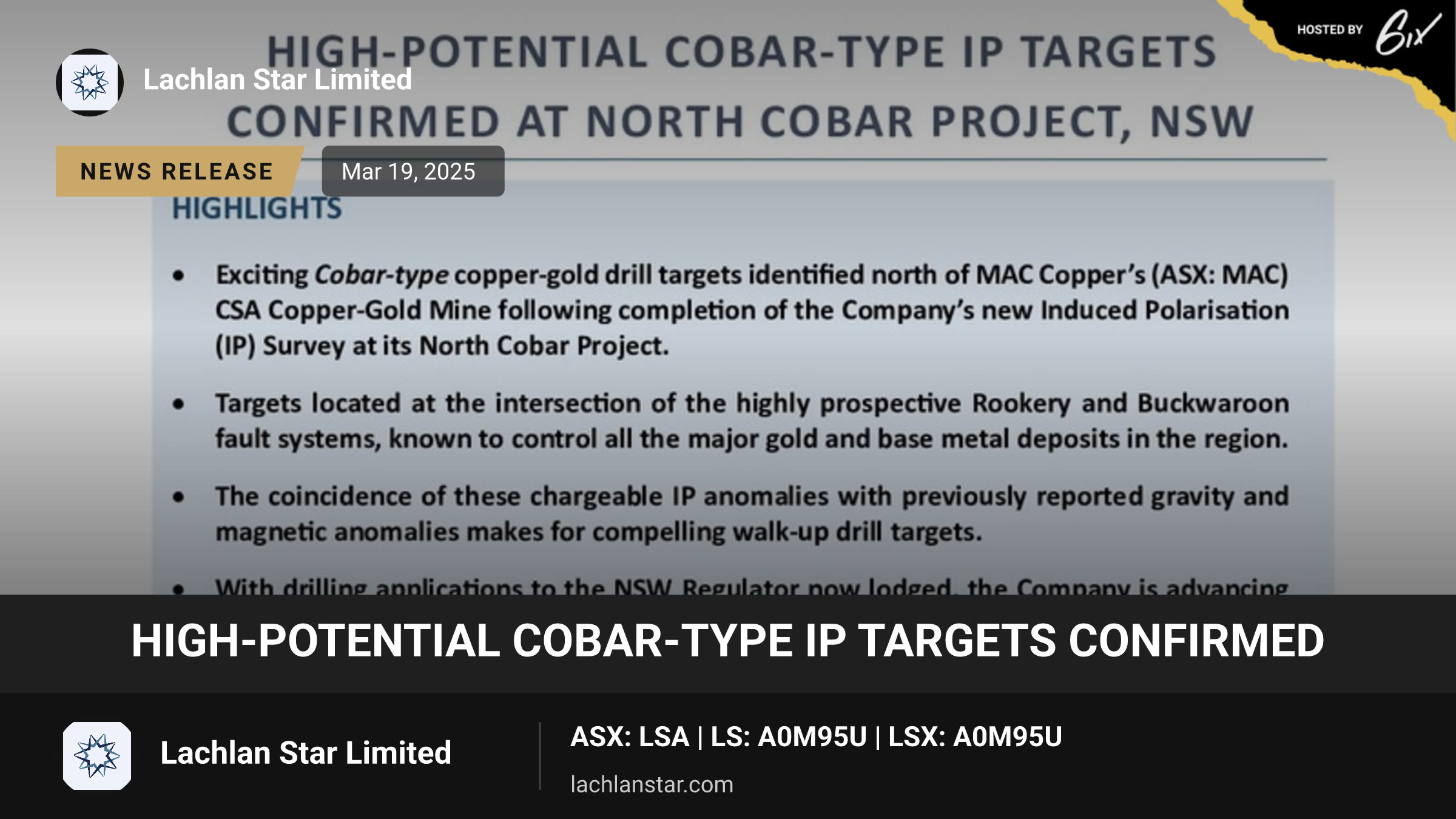 High-Potential Cobar-Type IP Targets confirmed