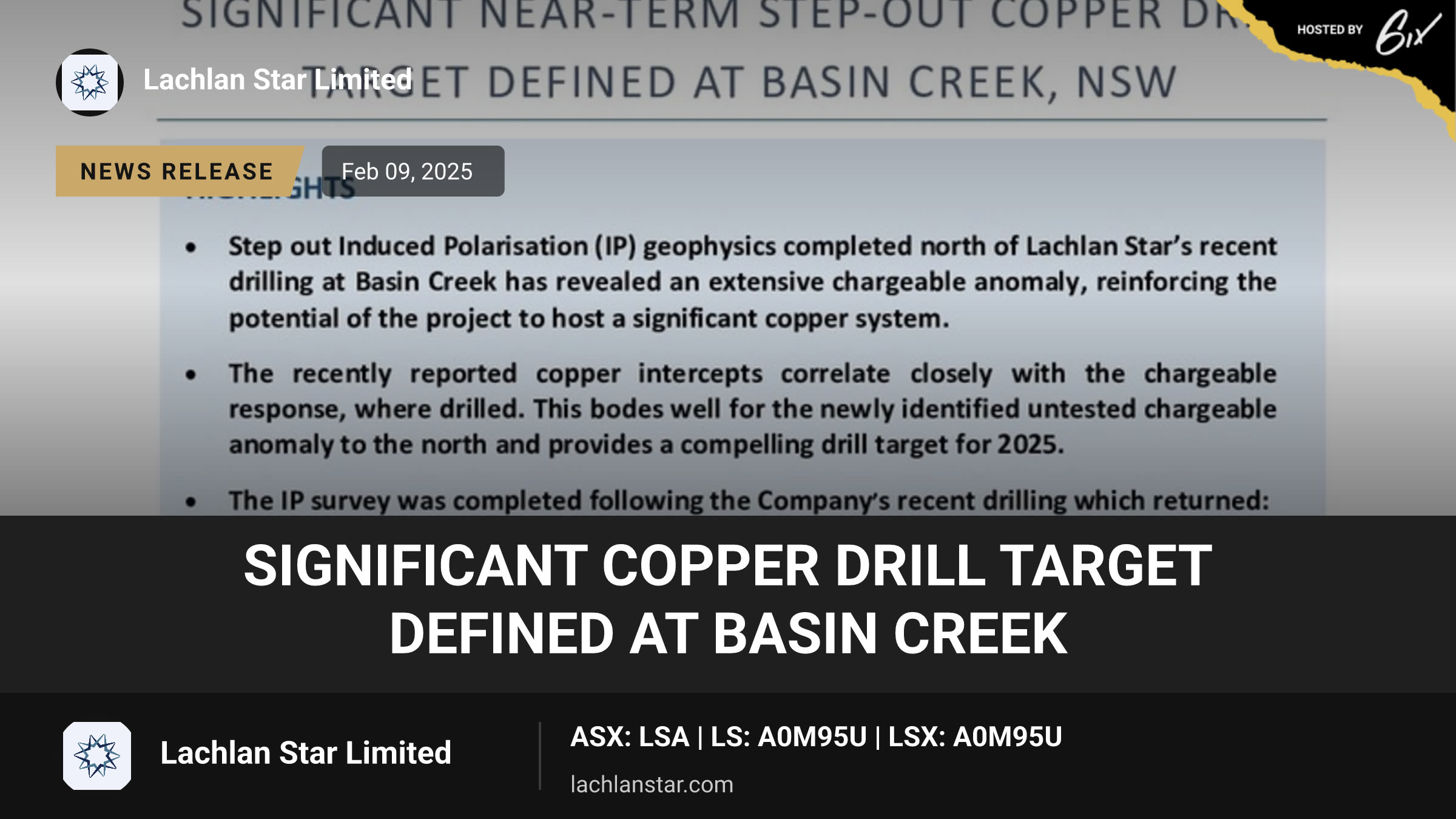 Significant Copper drill target defined at Basin Creek
