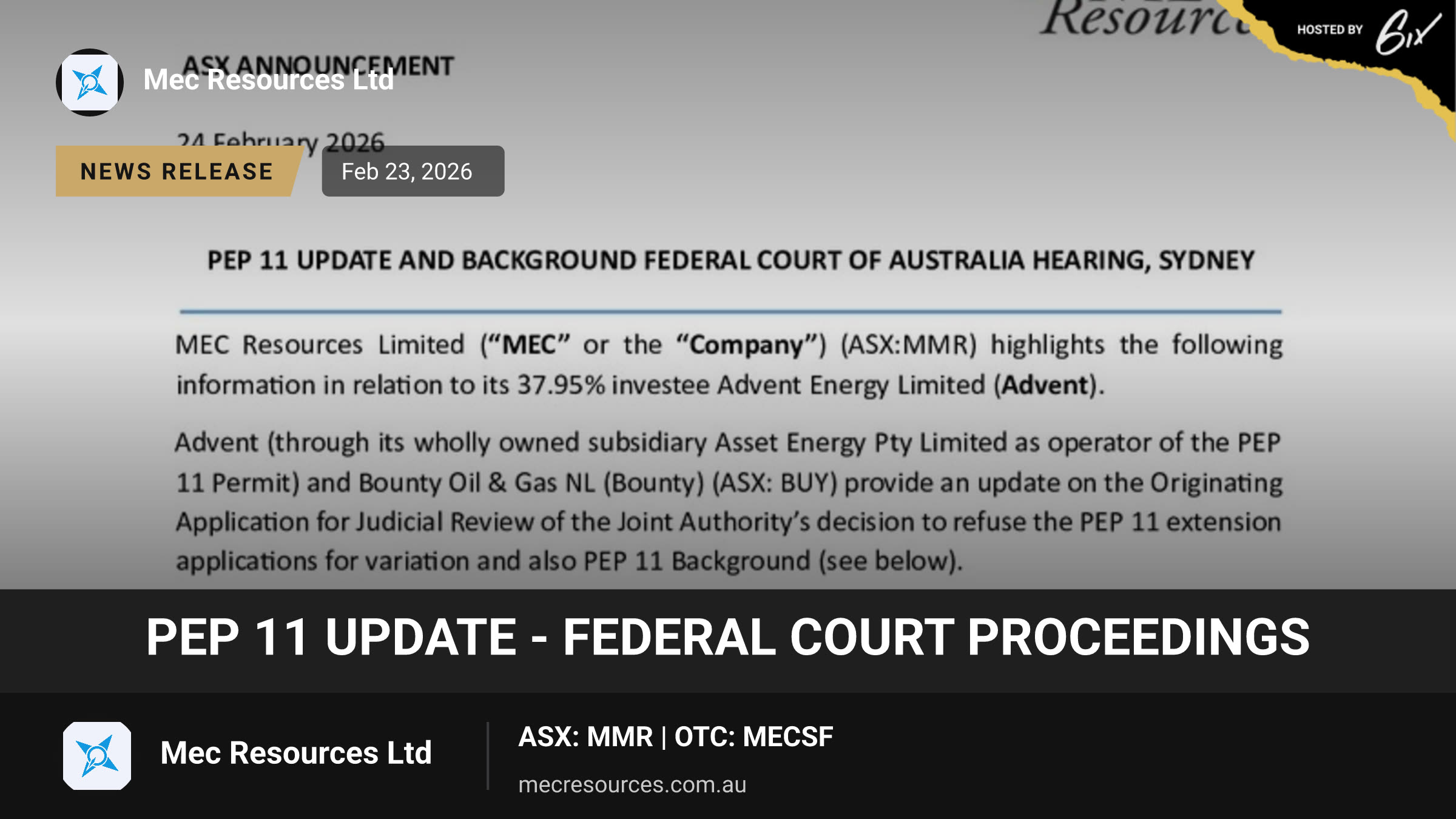 PEP 11 Update - Federal Court Proceedings