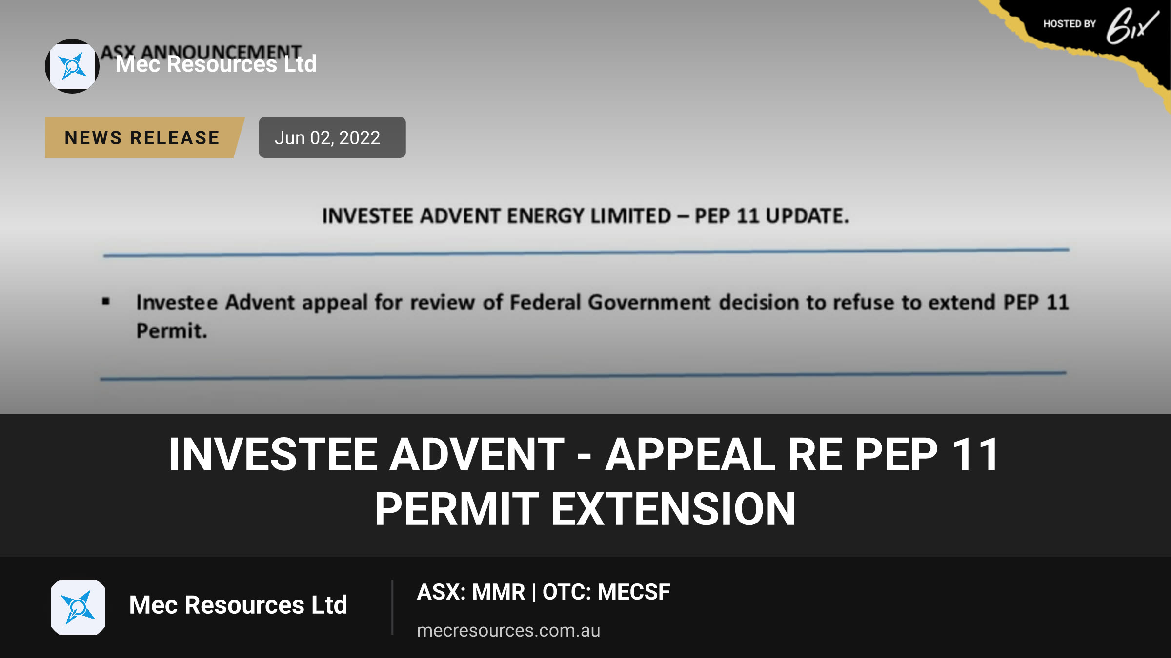 Investee Advent - Appeal re PEP 11 Permit Extension