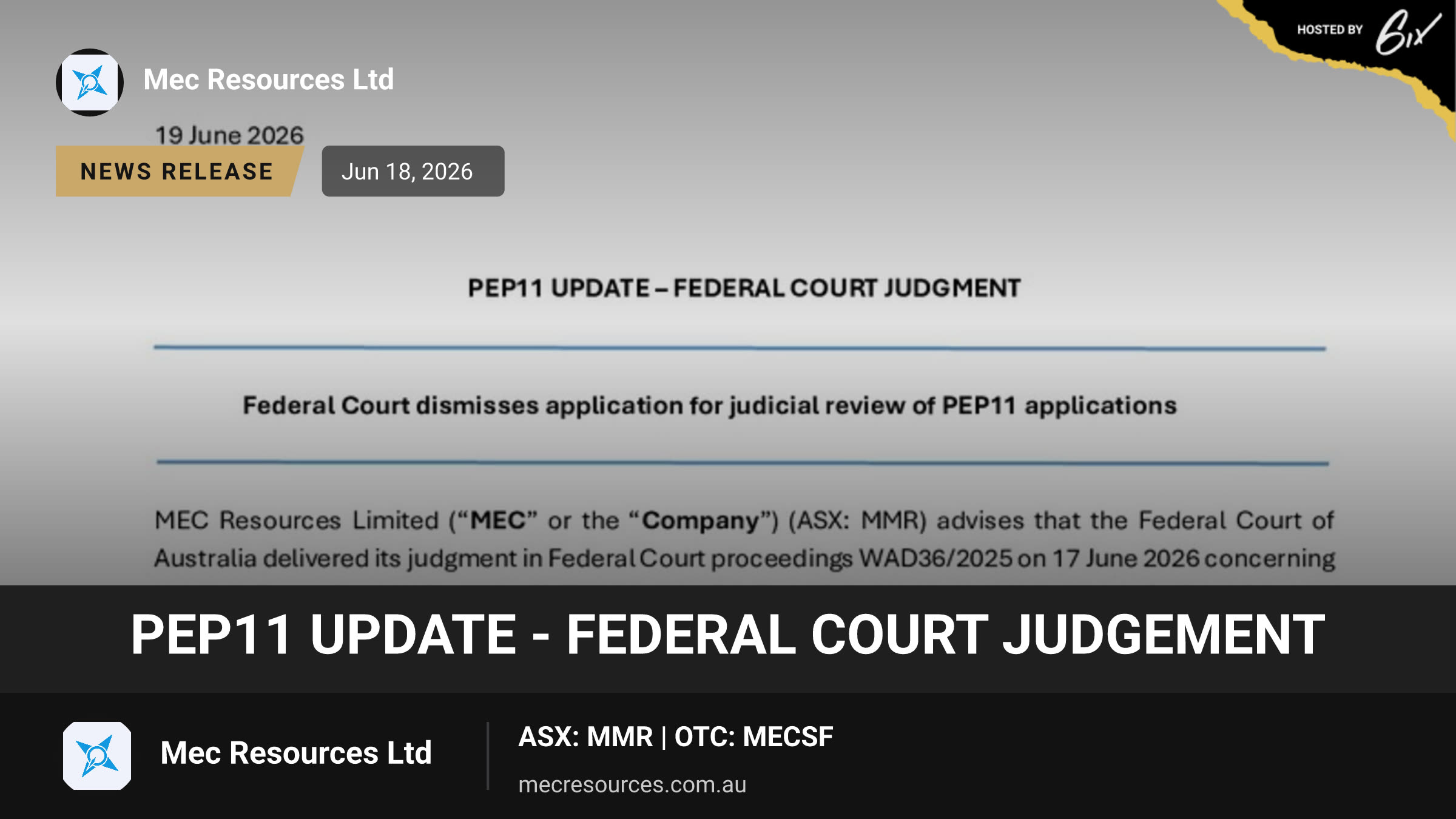 PEP11 Update - Federal Court Judgement