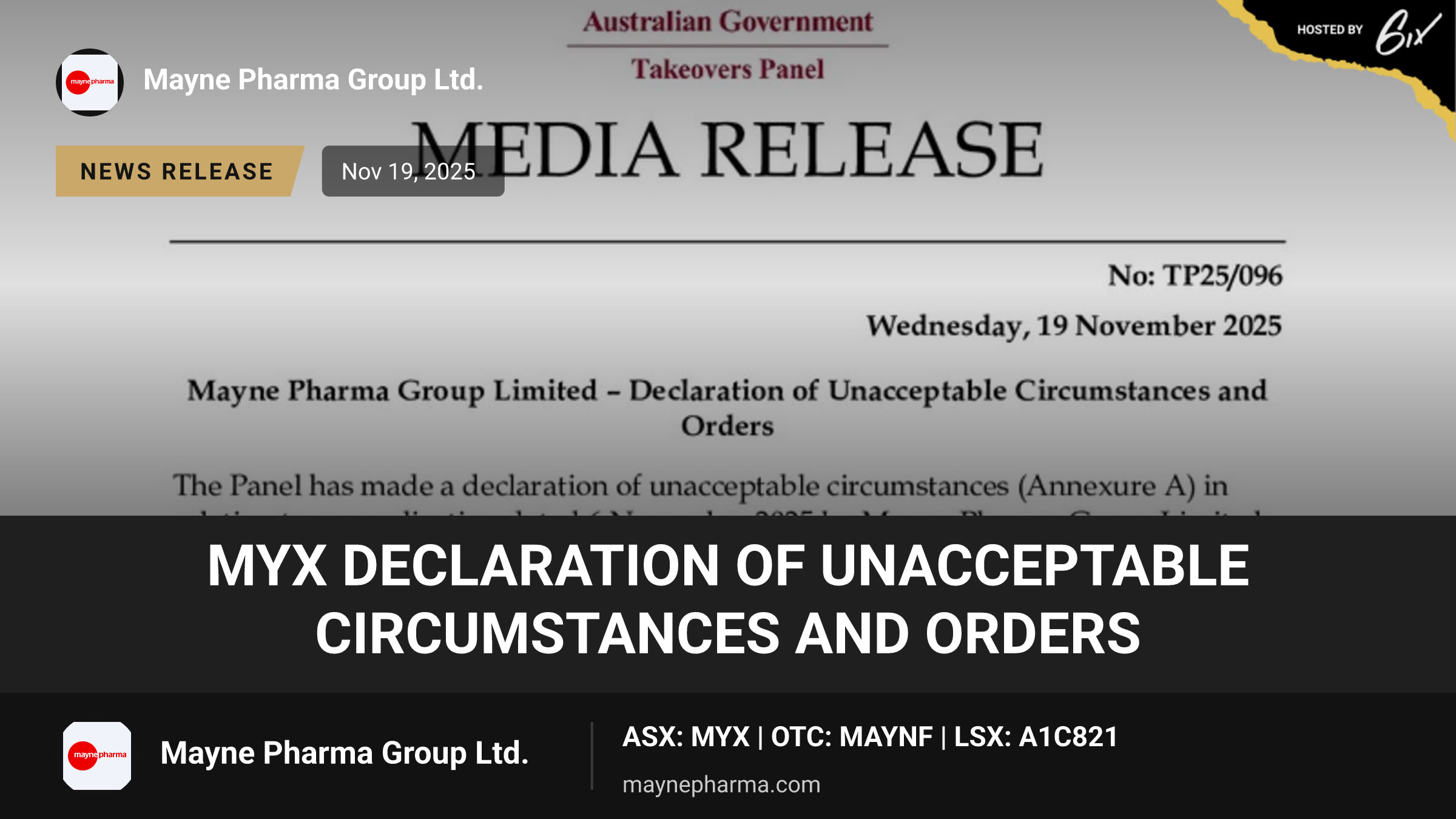 MYX Declaration of Unacceptable Circumstances and Orders
