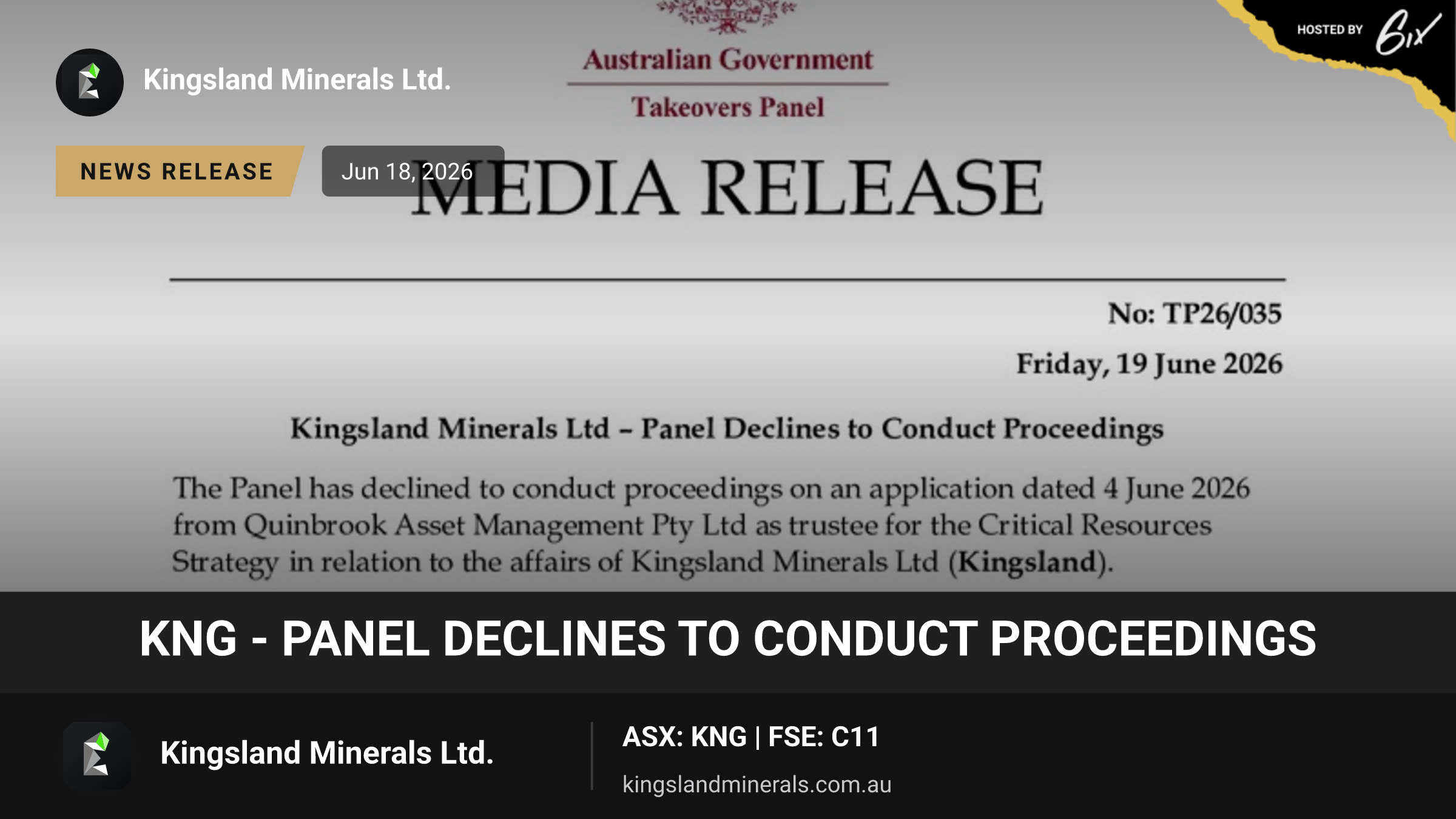 KNG - Panel Declines to Conduct Proceedings