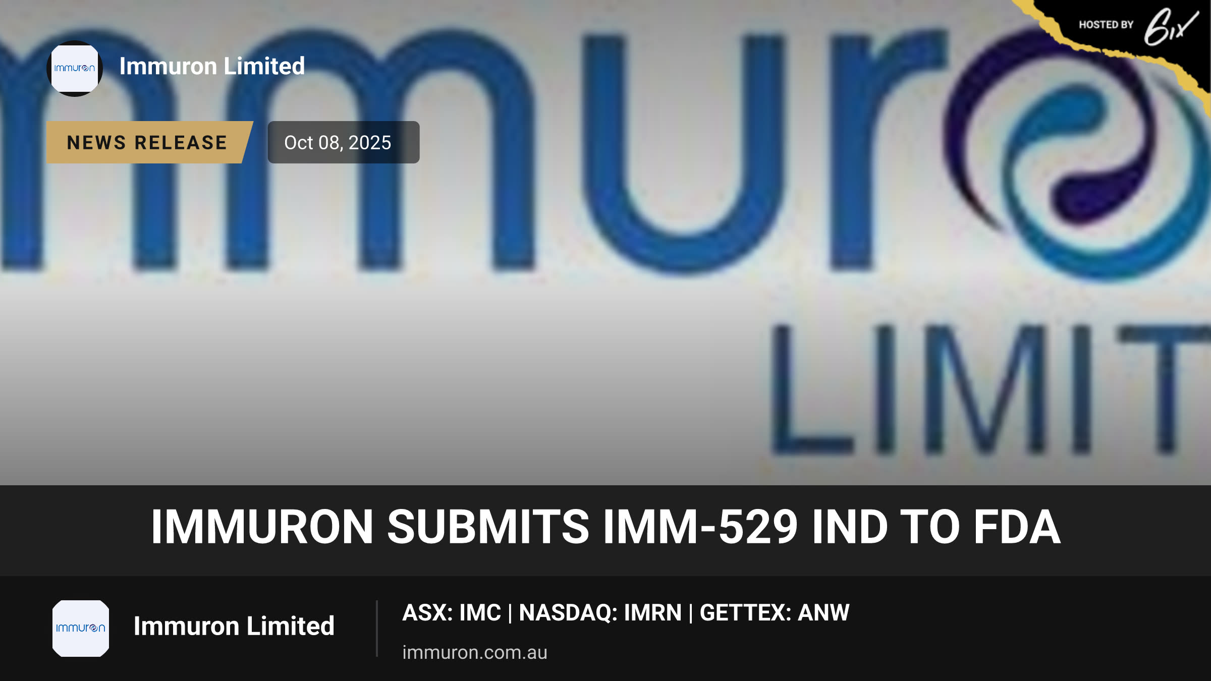 Immuron Submits IMM-529 IND to FDA