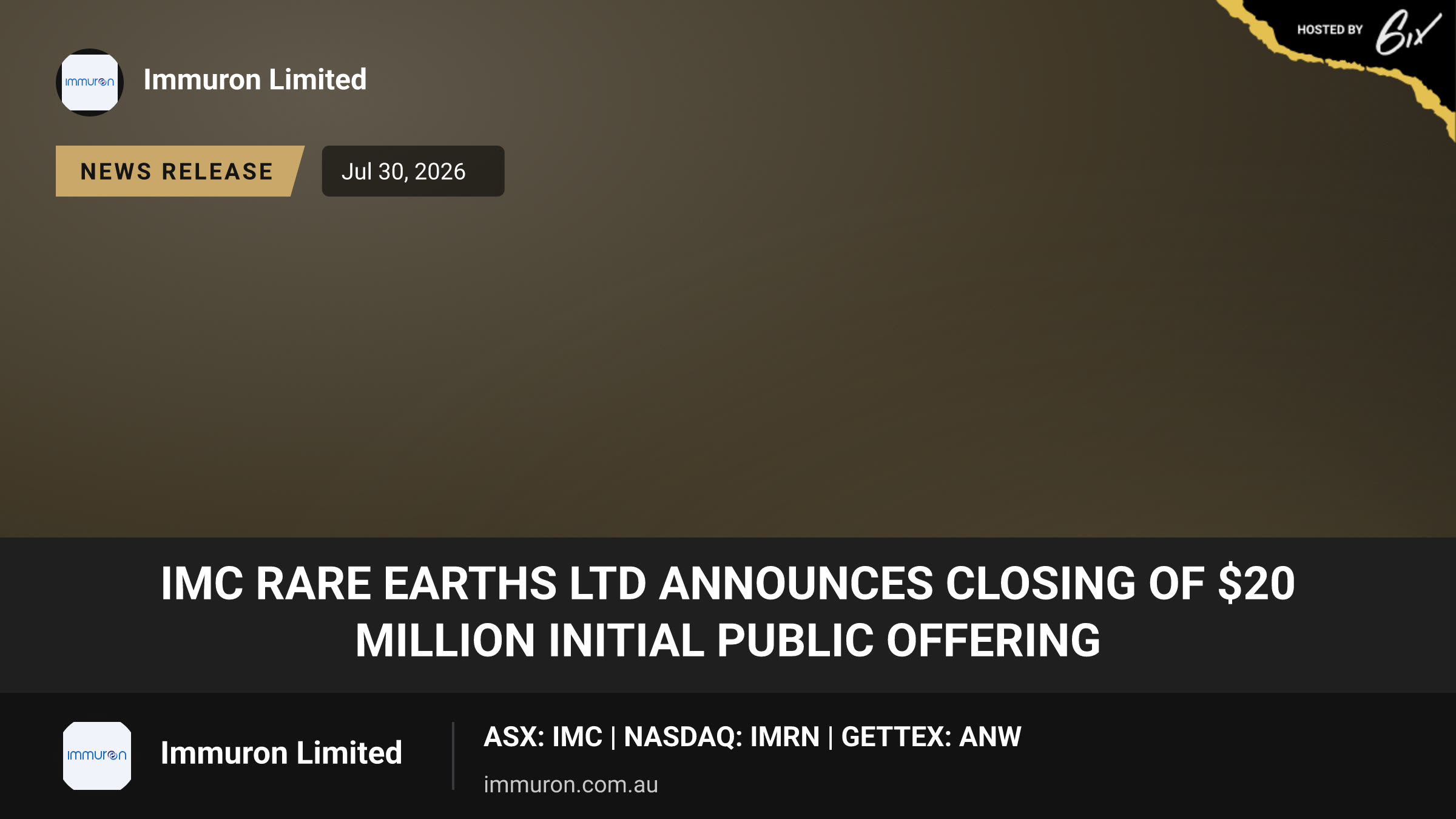 IMC Rare Earths Ltd Announces Closing of $20 Million Initial Public Offering