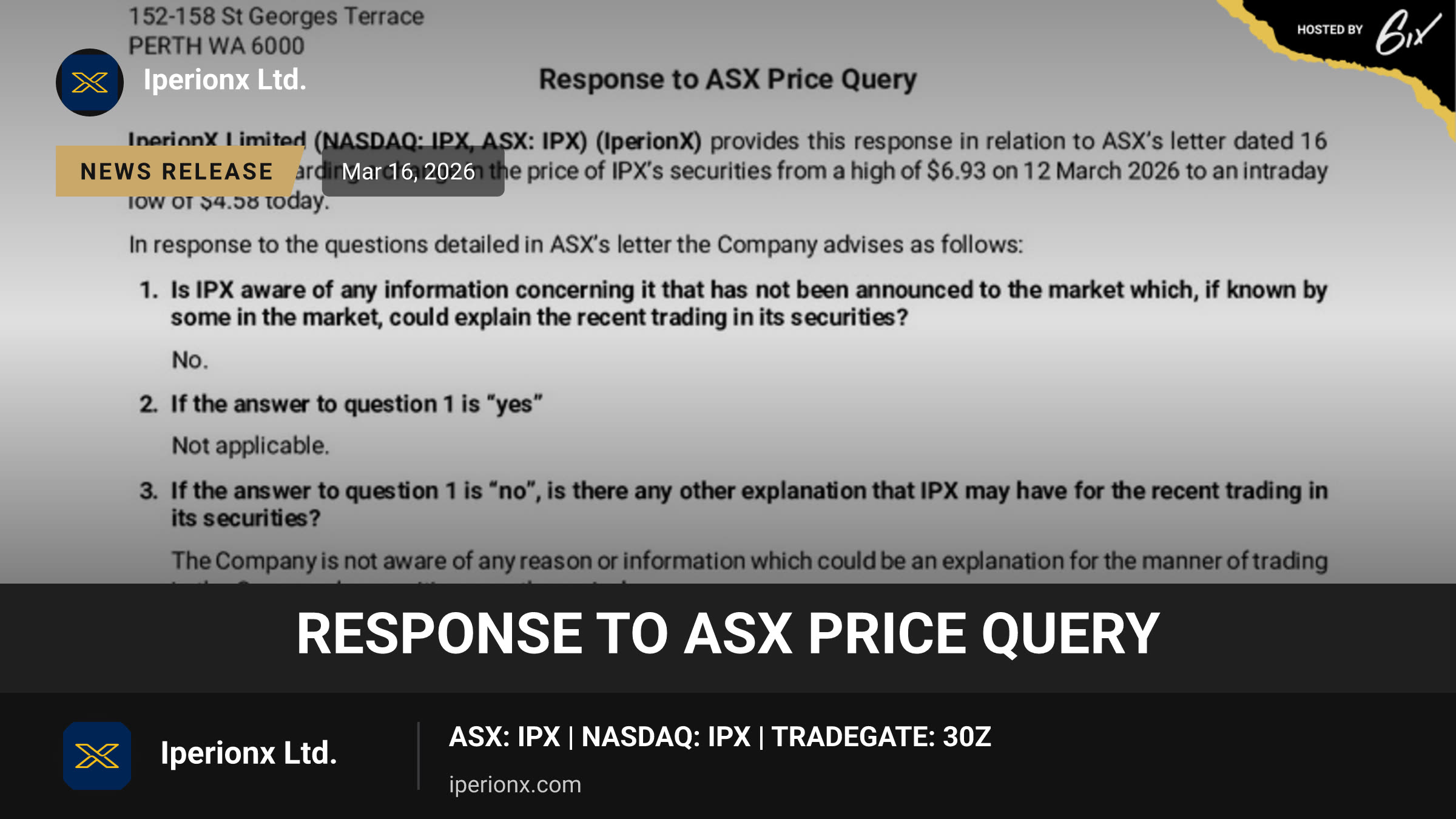 Response to ASX Price Query