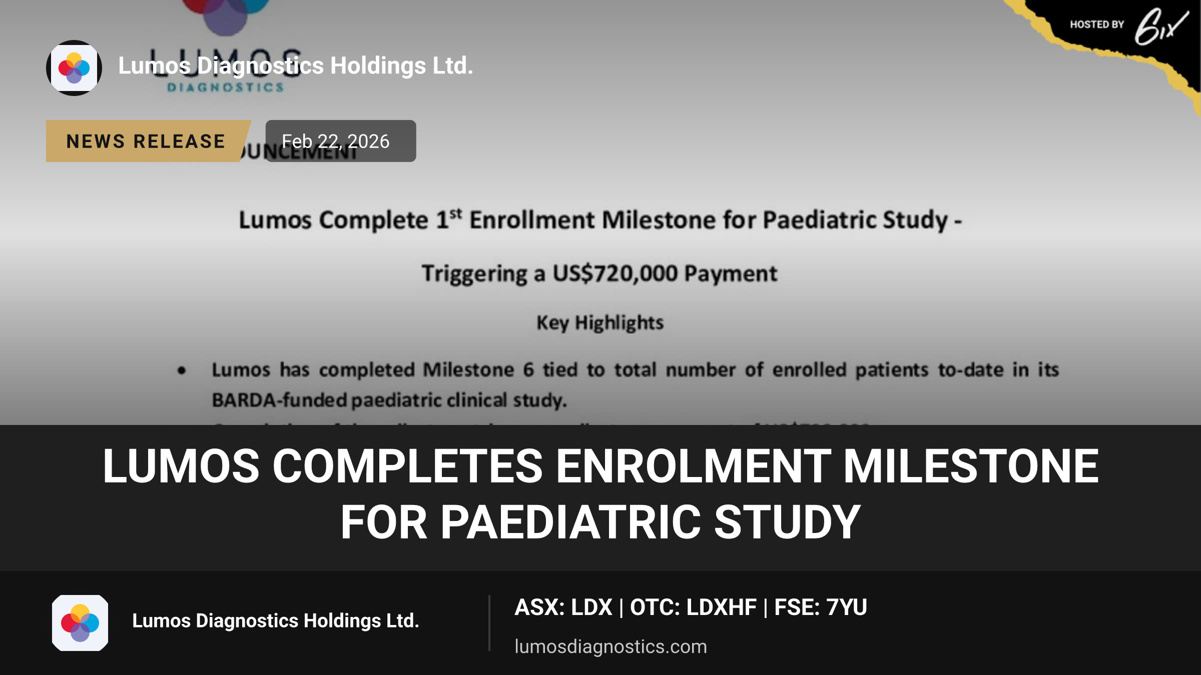Lumos Completes Enrolment Milestone for Paediatric Study