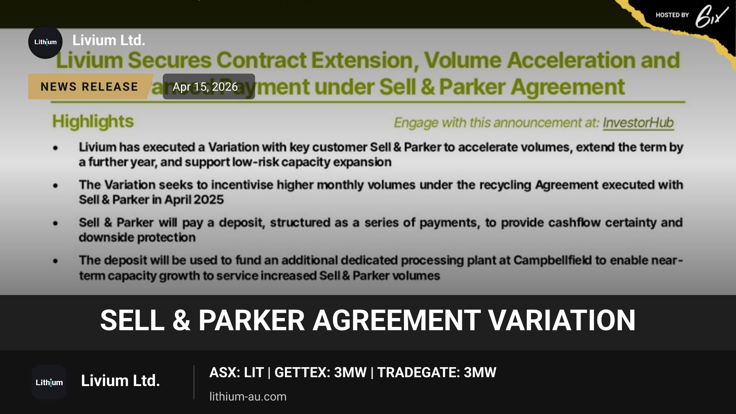 Sell & Parker Agreement Variation