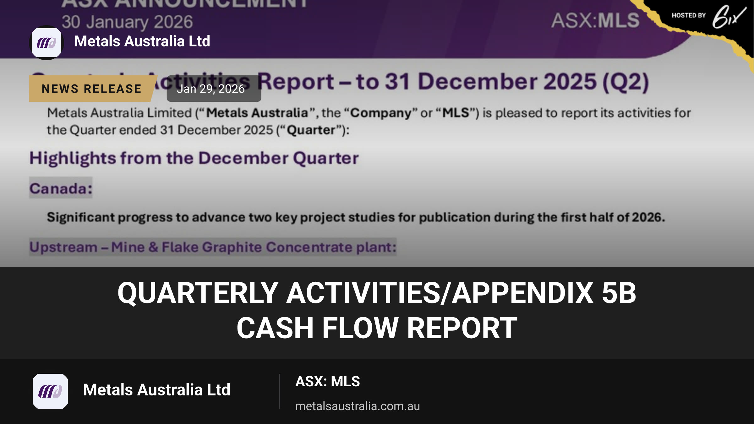 Quarterly Activities/Appendix 5B Cash Flow Report