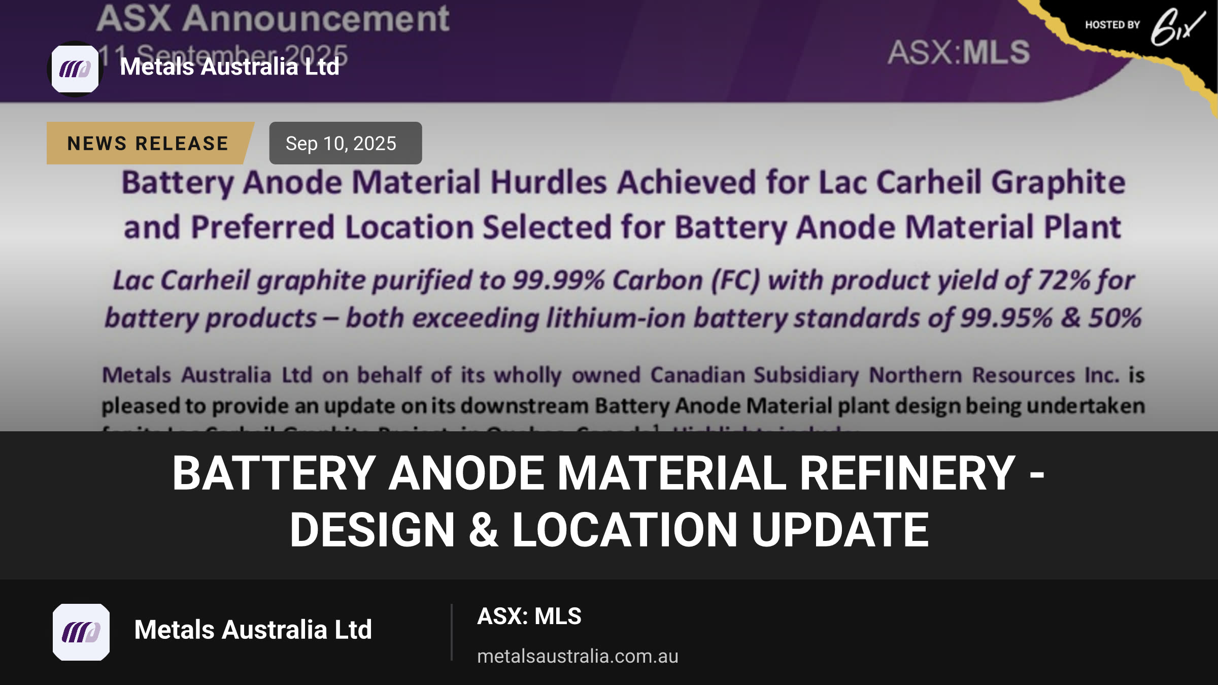 Battery Anode Material Refinery - Design & Location Update