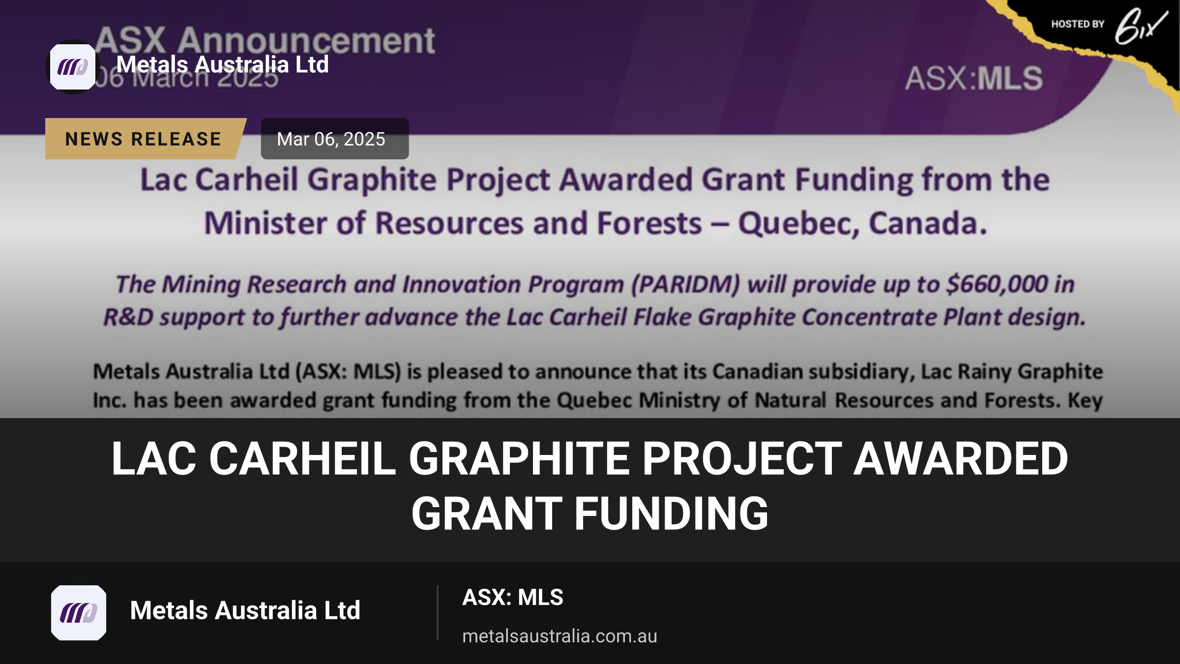 Lac Carheil Graphite Project Awarded Grant Funding