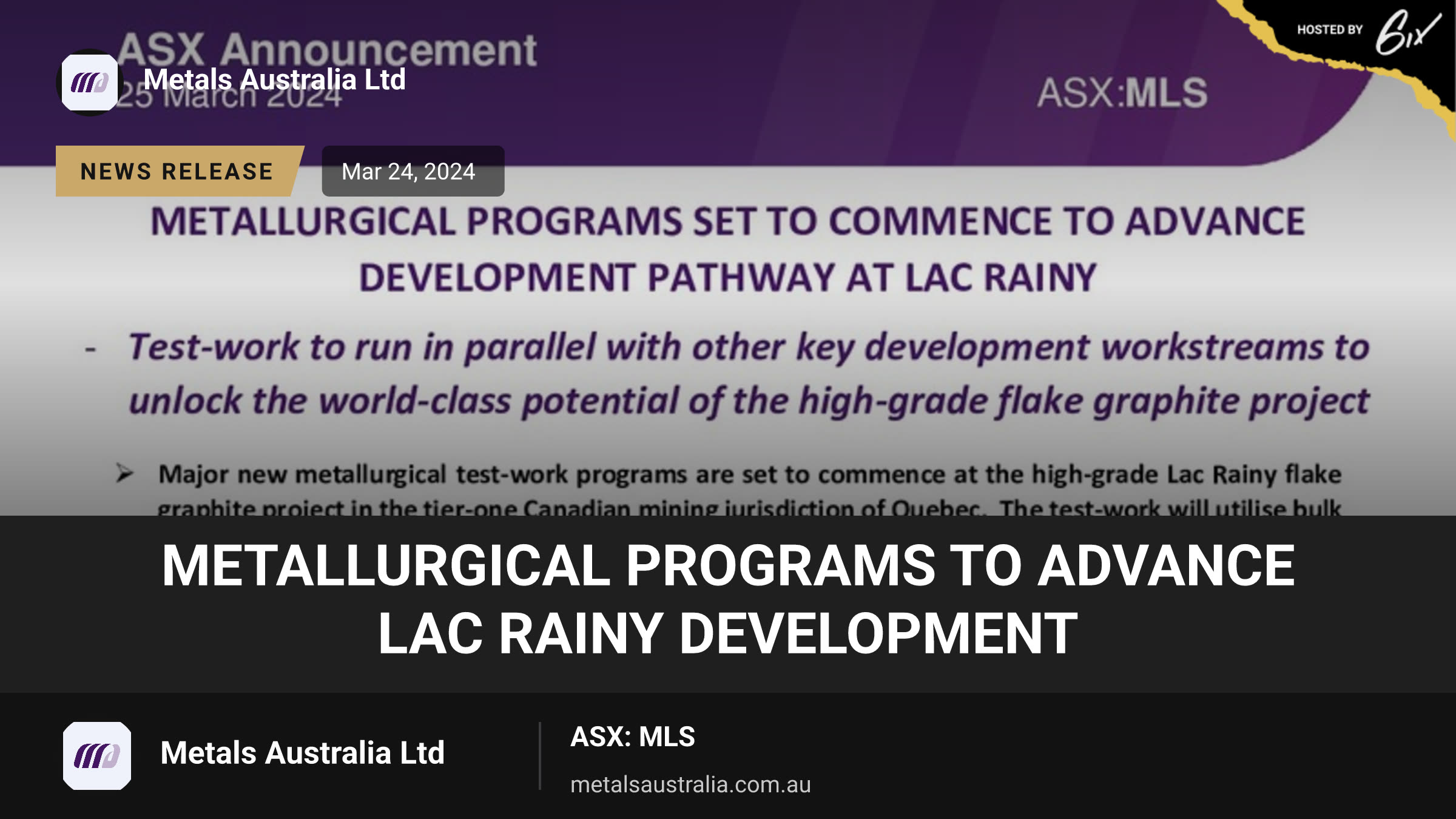 Metallurgical Programs to Advance Lac Rainy Development