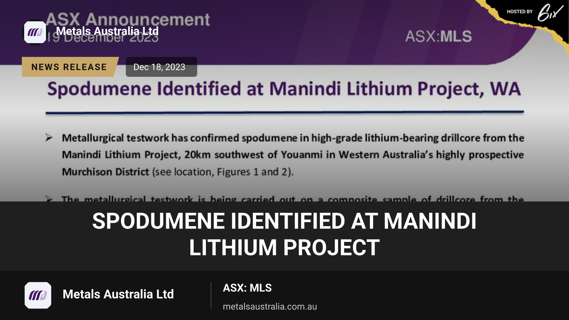 Spodumene Identified at Manindi Lithium Project