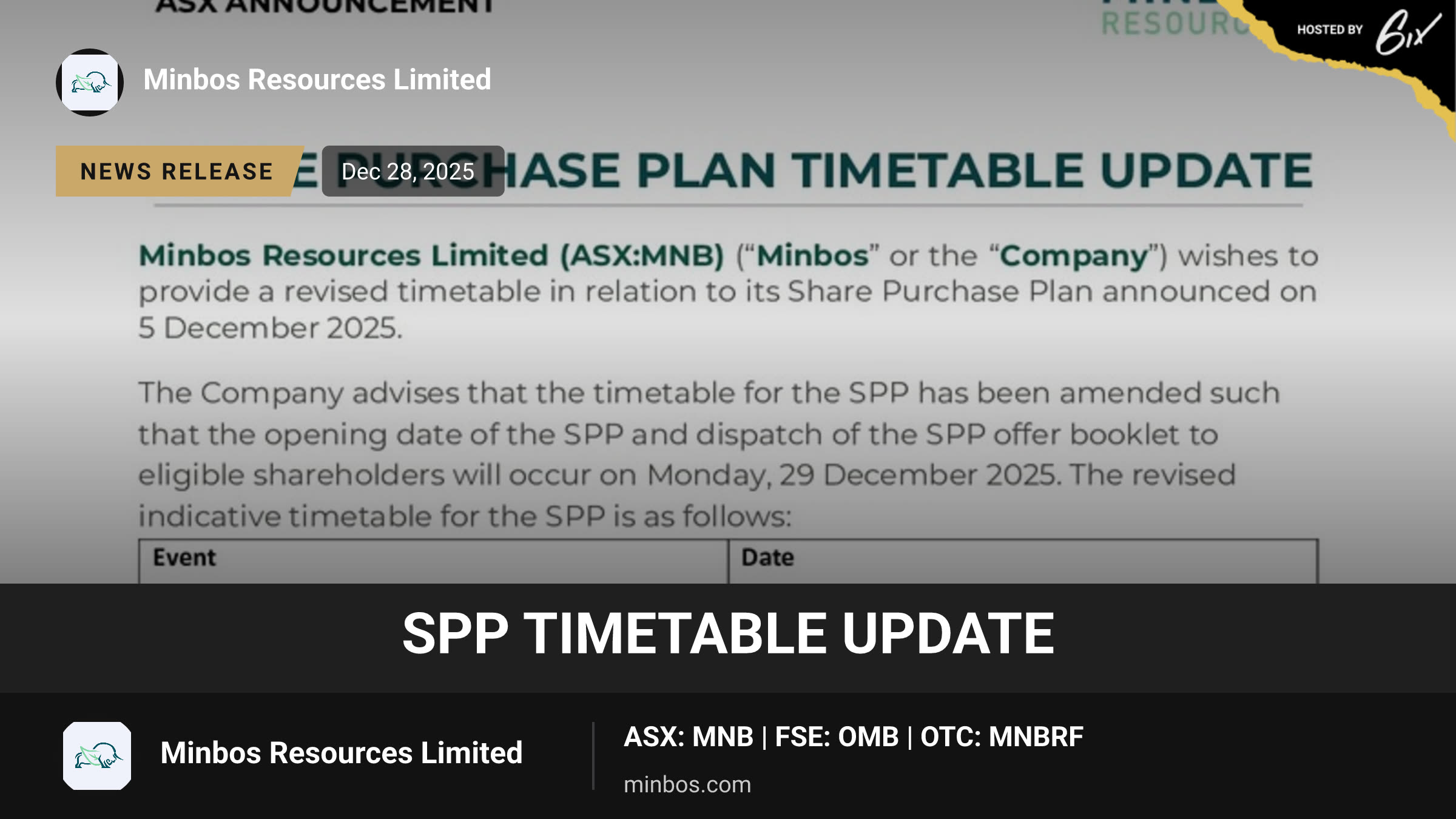 SPP Timetable Update