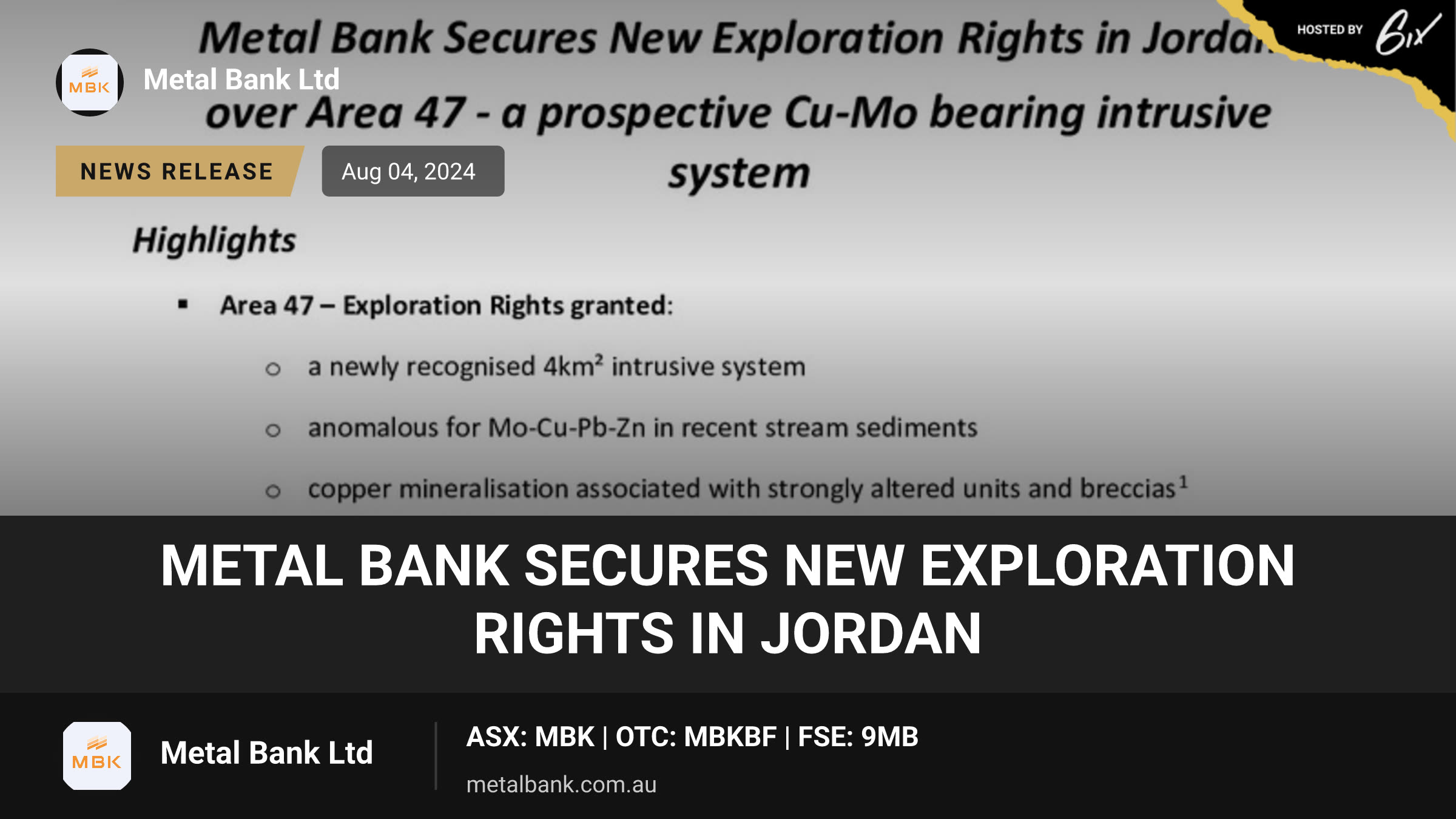 Metal Bank Secures New Exploration Rights in Jordan