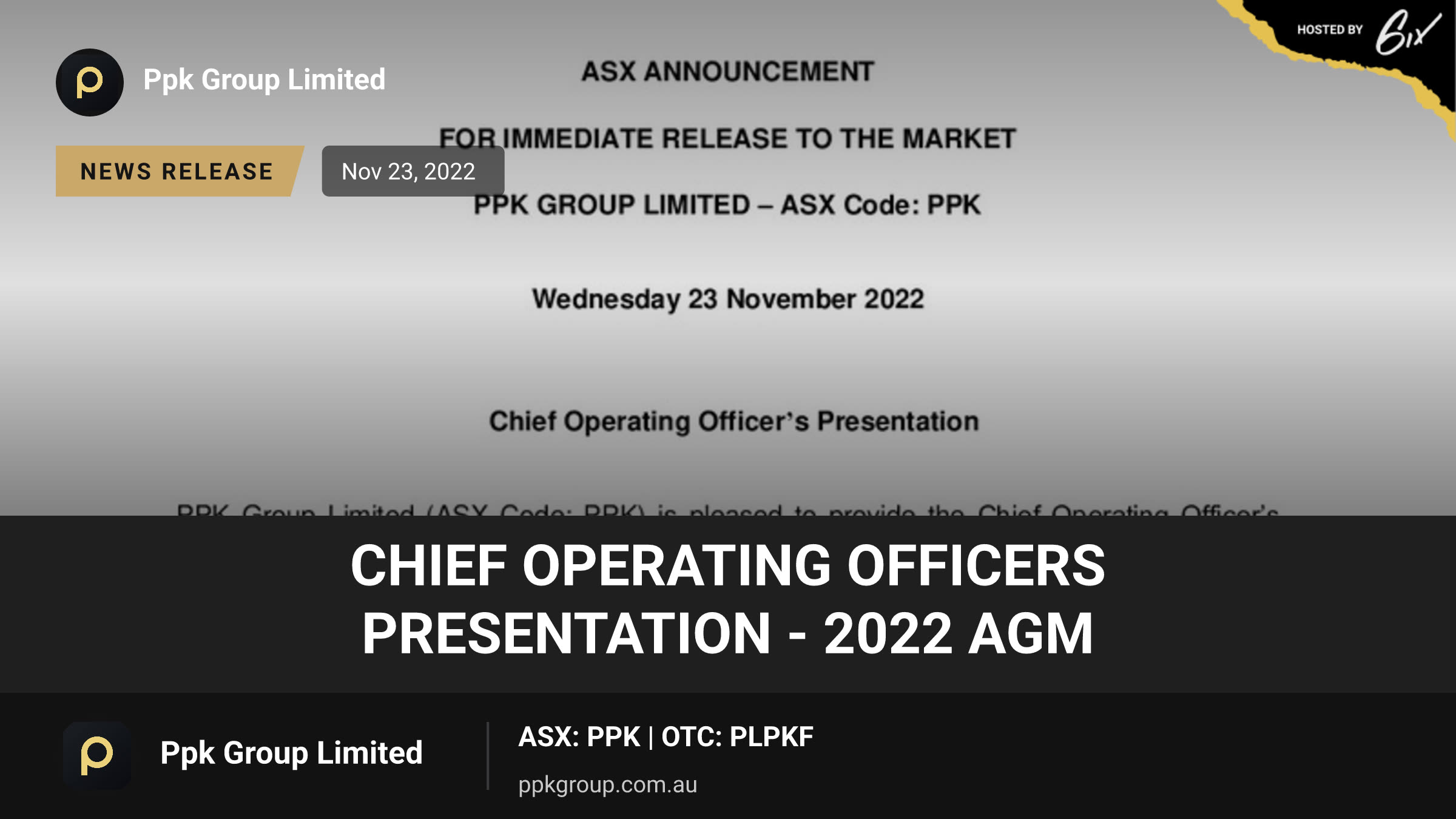 Chief Operating Officers Presentation - 2022 AGM