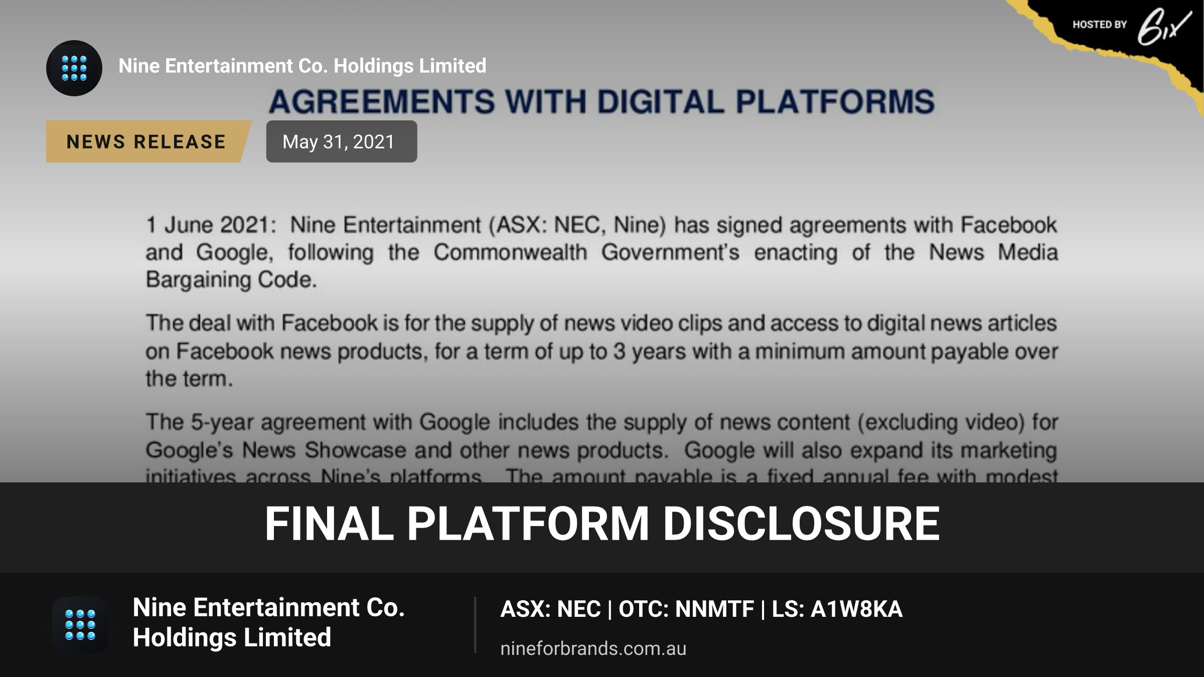 Final platform disclosure