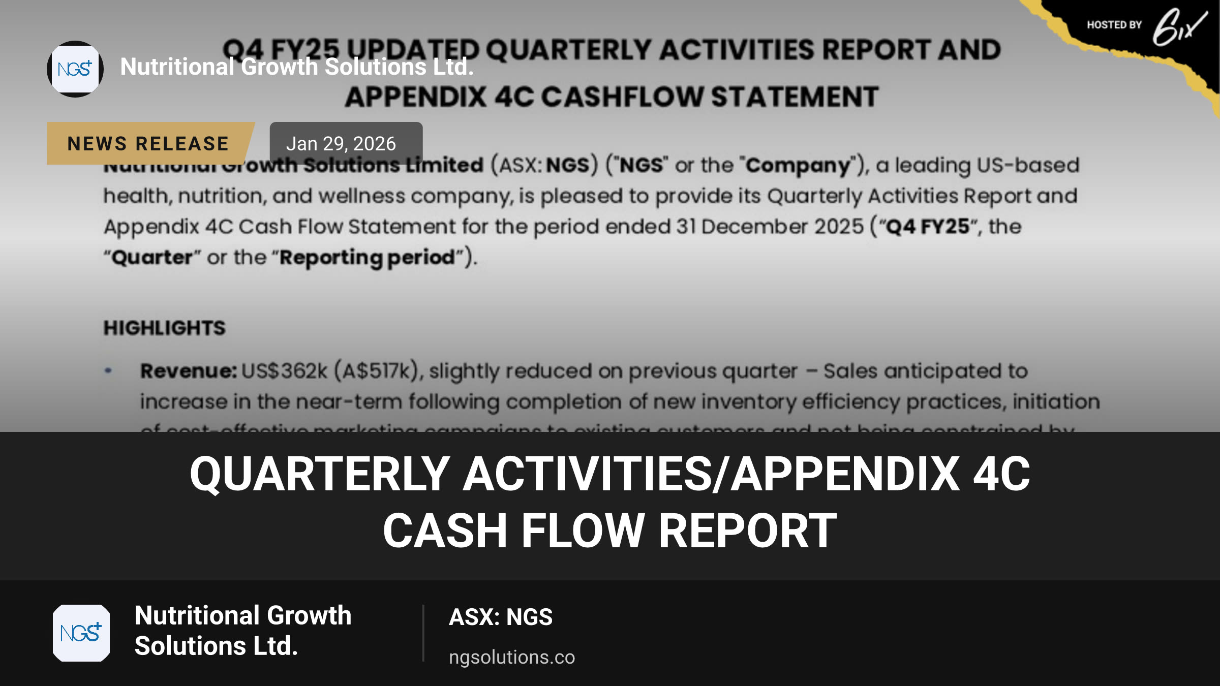Quarterly Activities/Appendix 4C Cash Flow Report