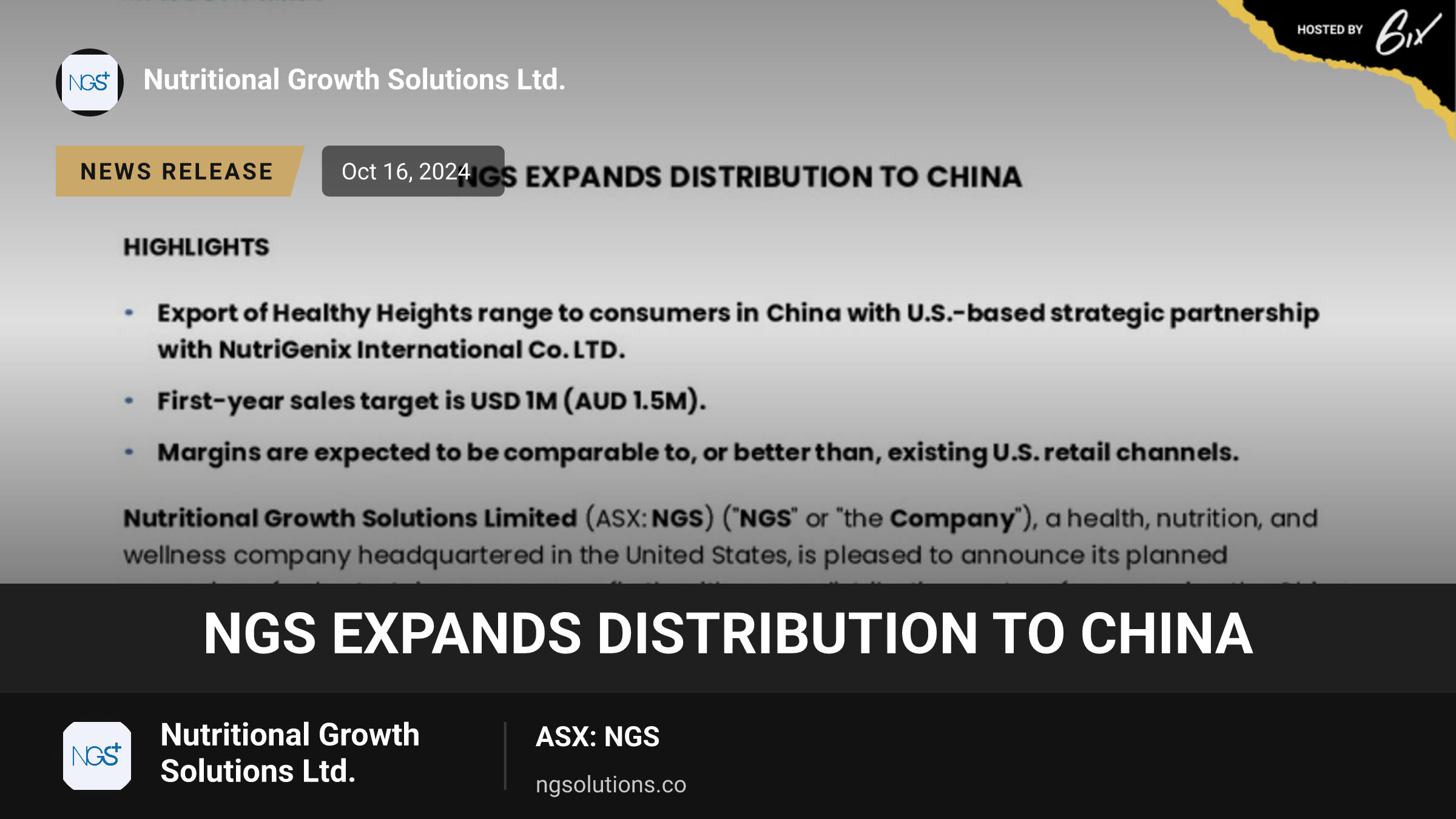 NGS Expands Distribution to China