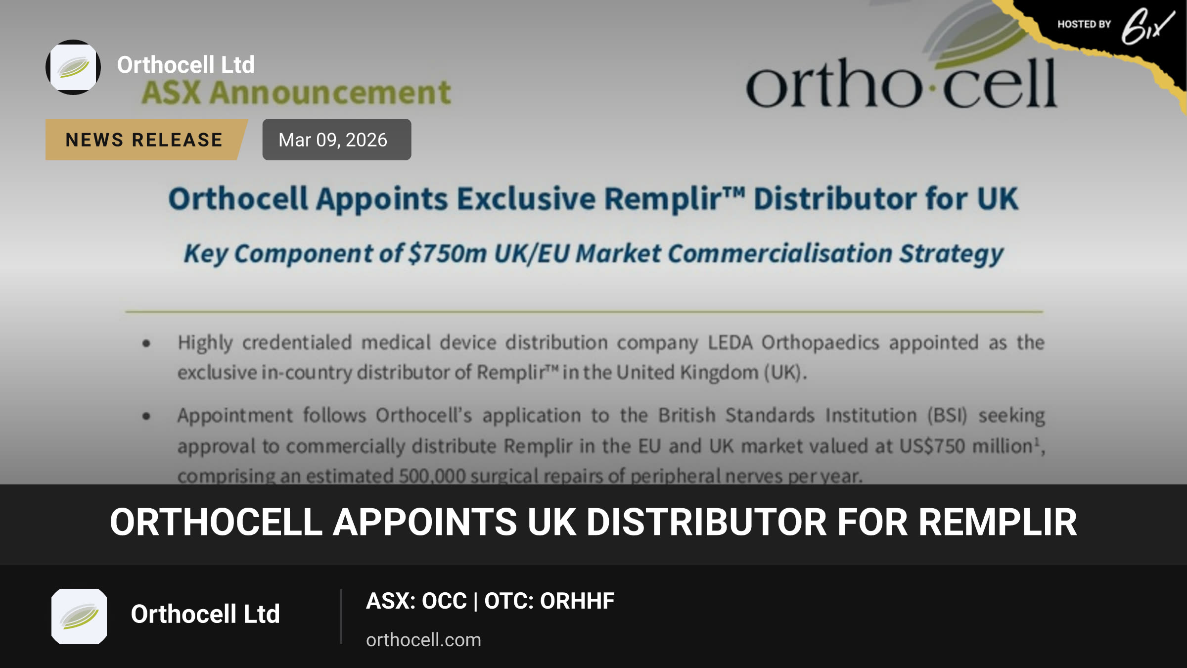 Orthocell Appoints UK Distributor for Remplir