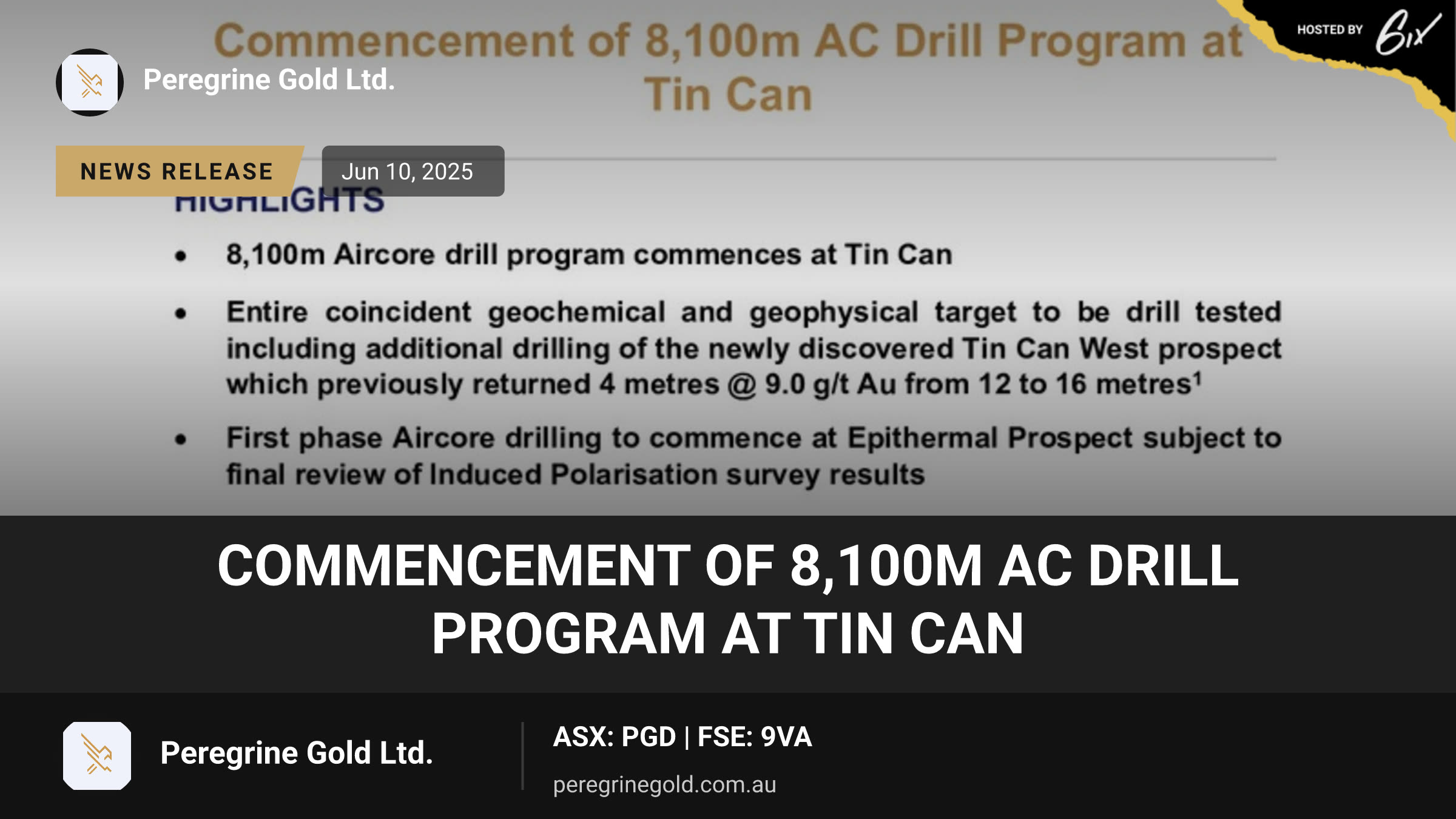 Commencement of 8,100m AC Drill Program at Tin Can