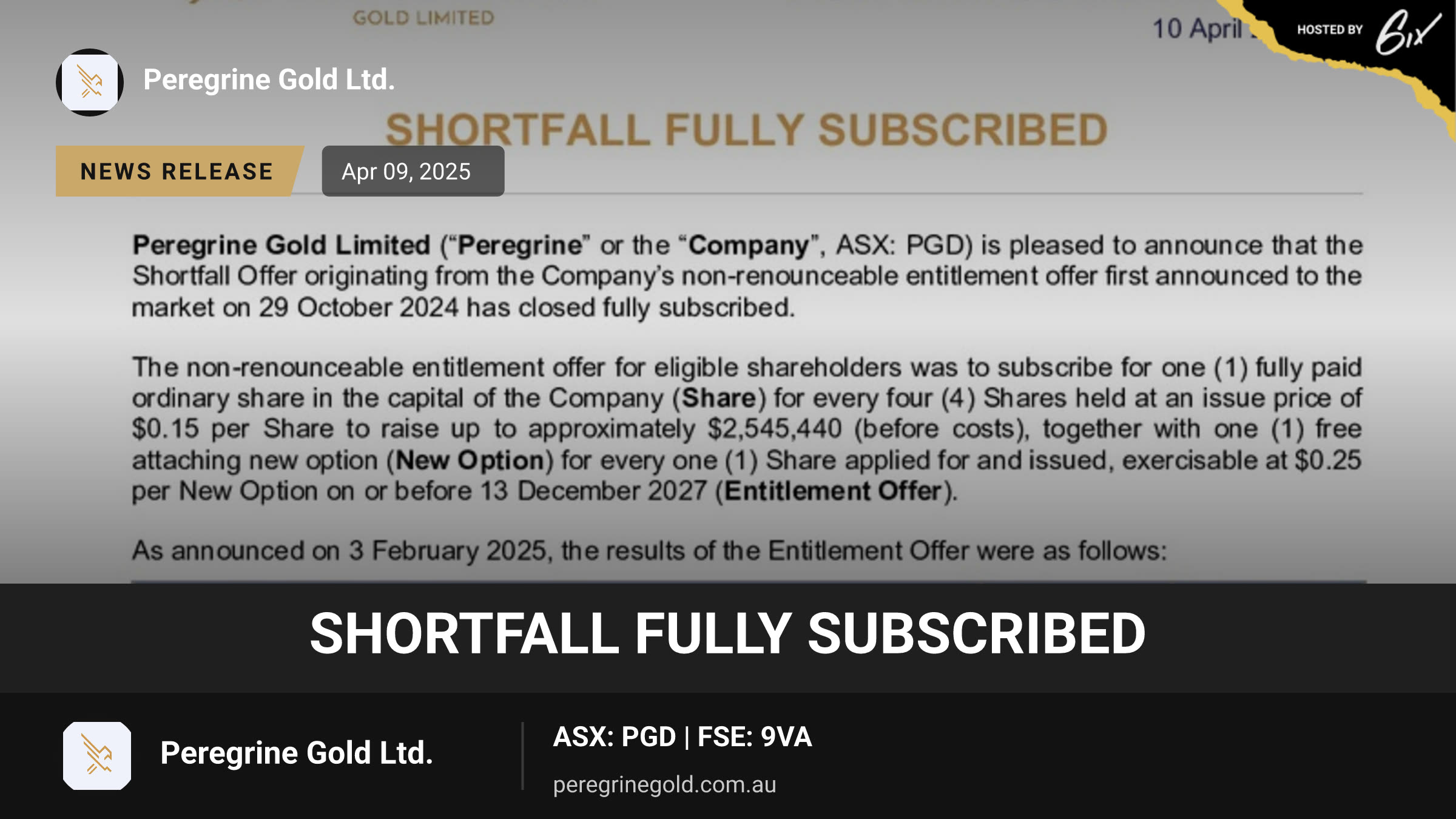 Shortfall Fully Subscribed