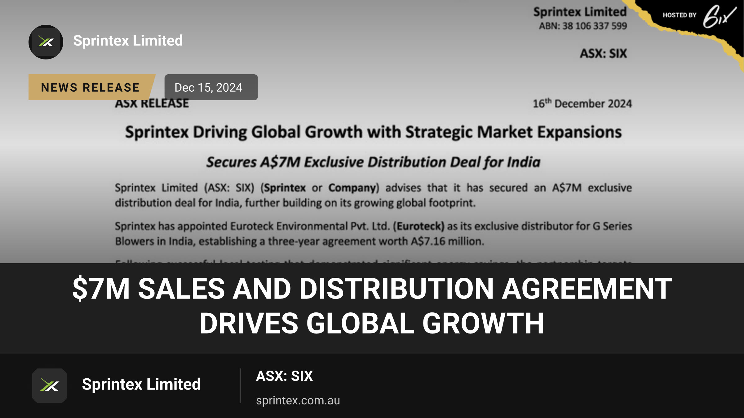 $7m Sales and Distribution Agreement Drives Global Growth