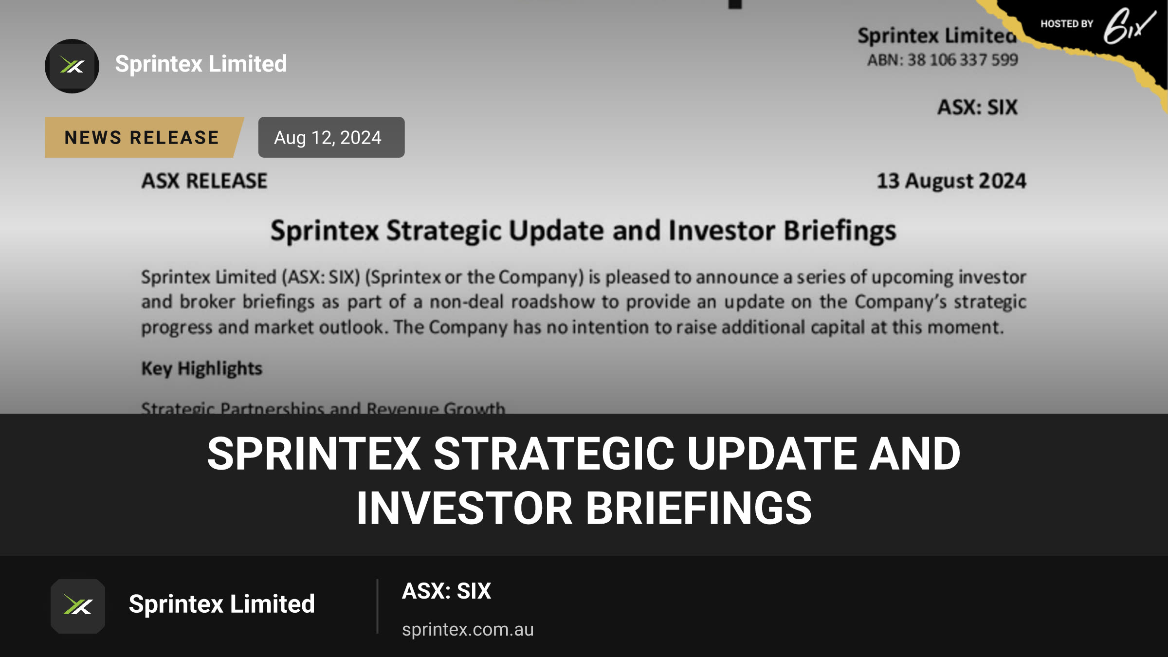 Sprintex Strategic Update and Investor Briefings