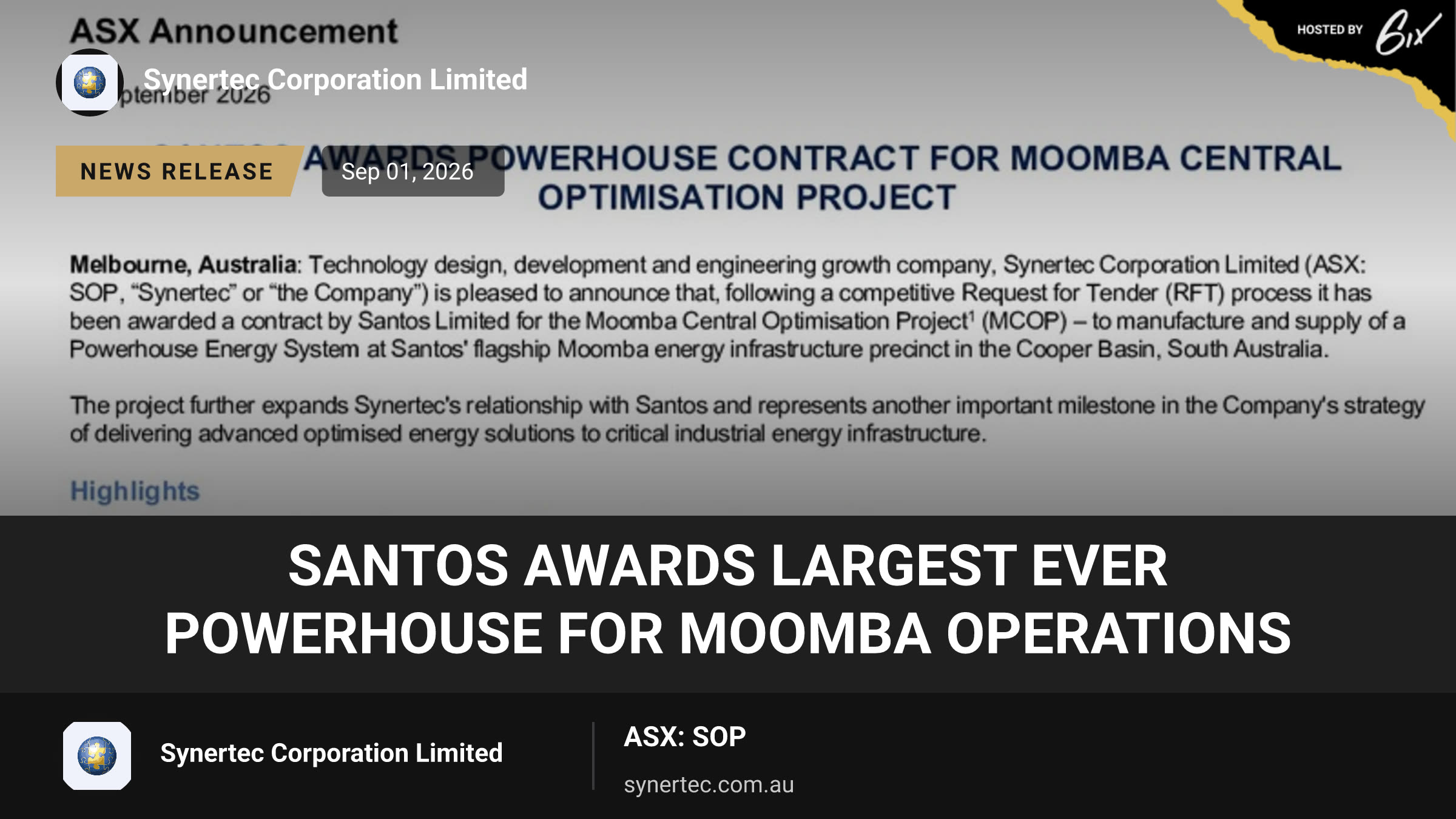 Santos awards largest ever Powerhouse for Moomba Operations