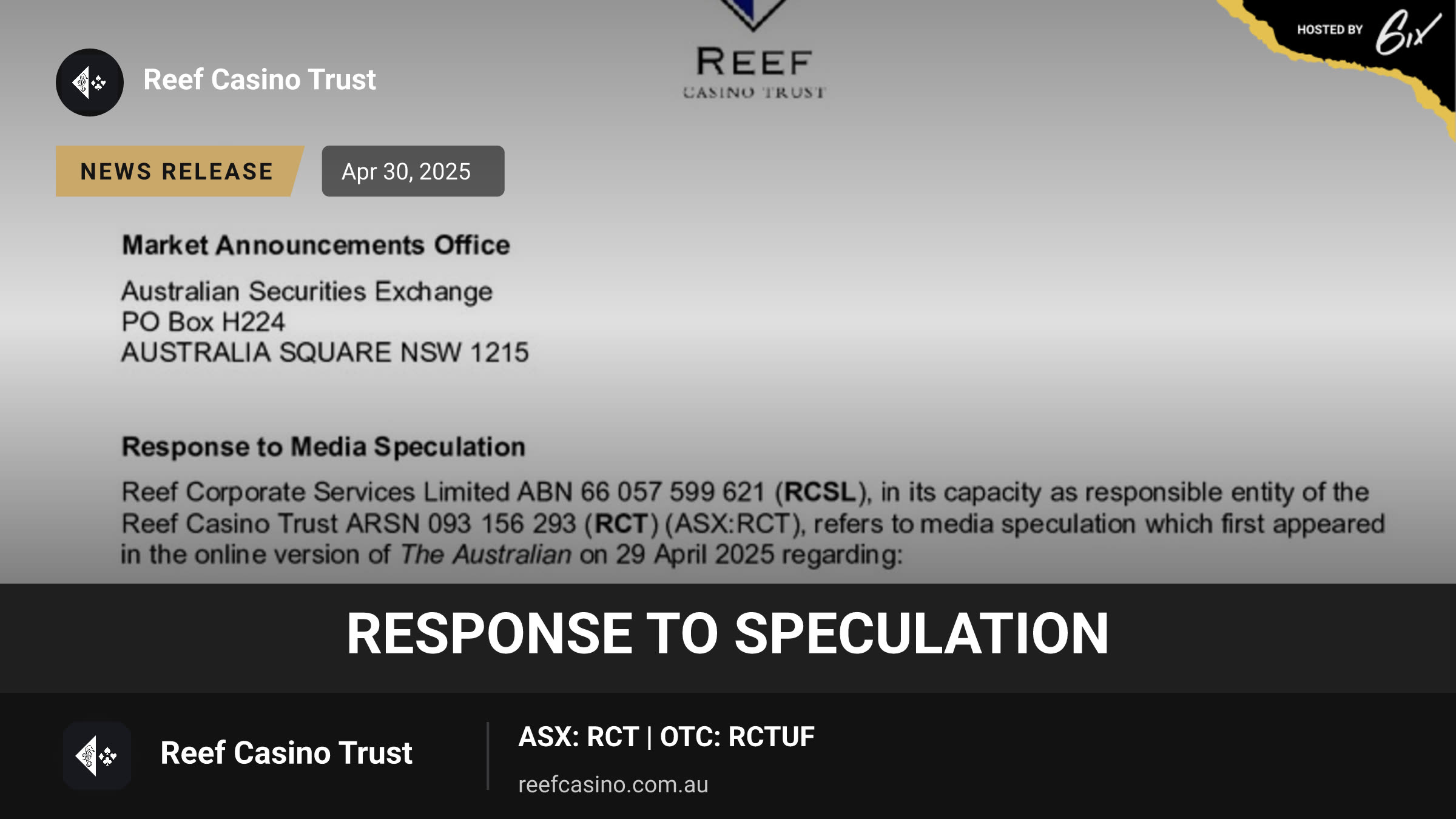 Response to speculation