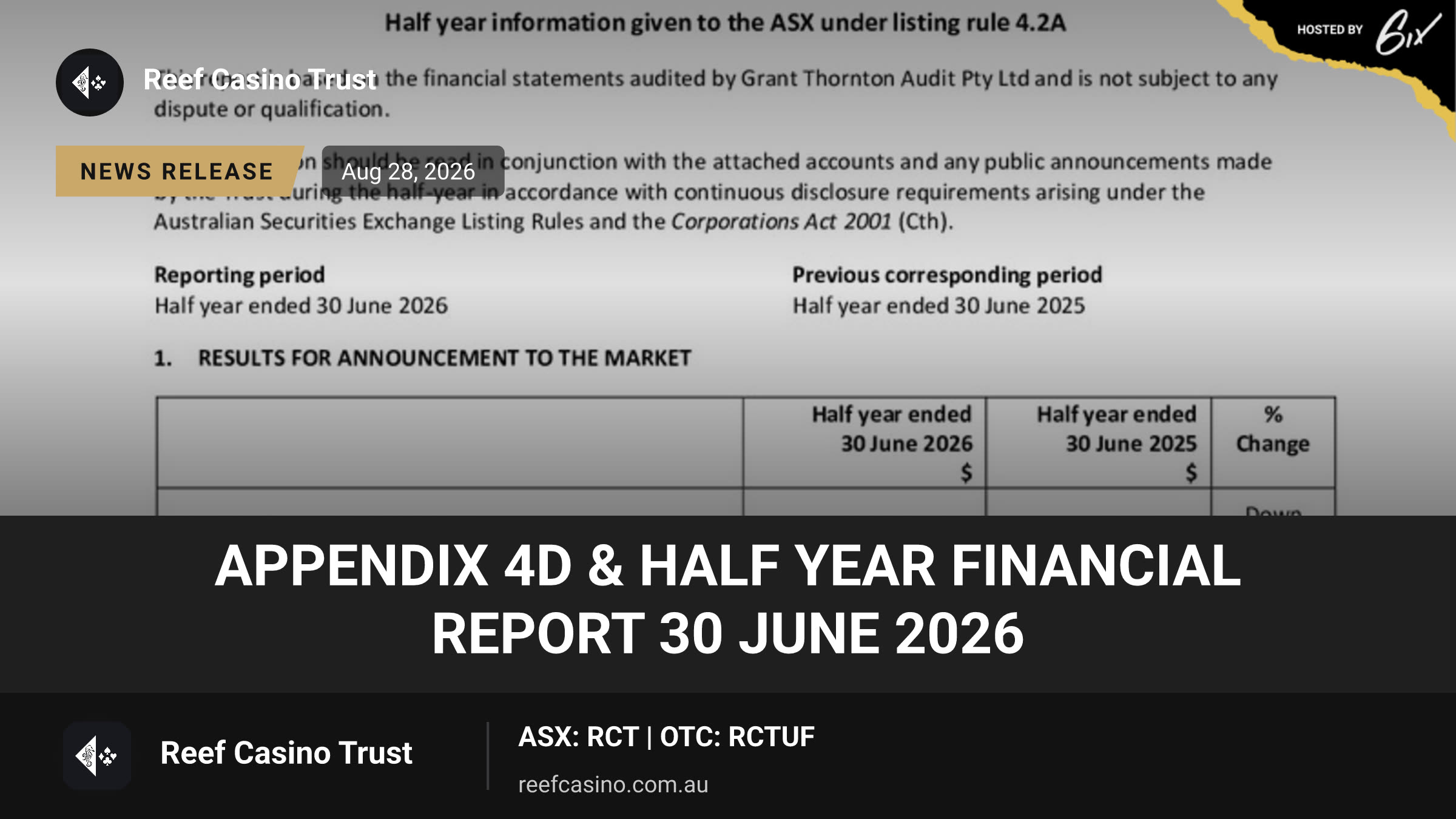 Appendix 4D & Half Year Financial Report 30 June 2026