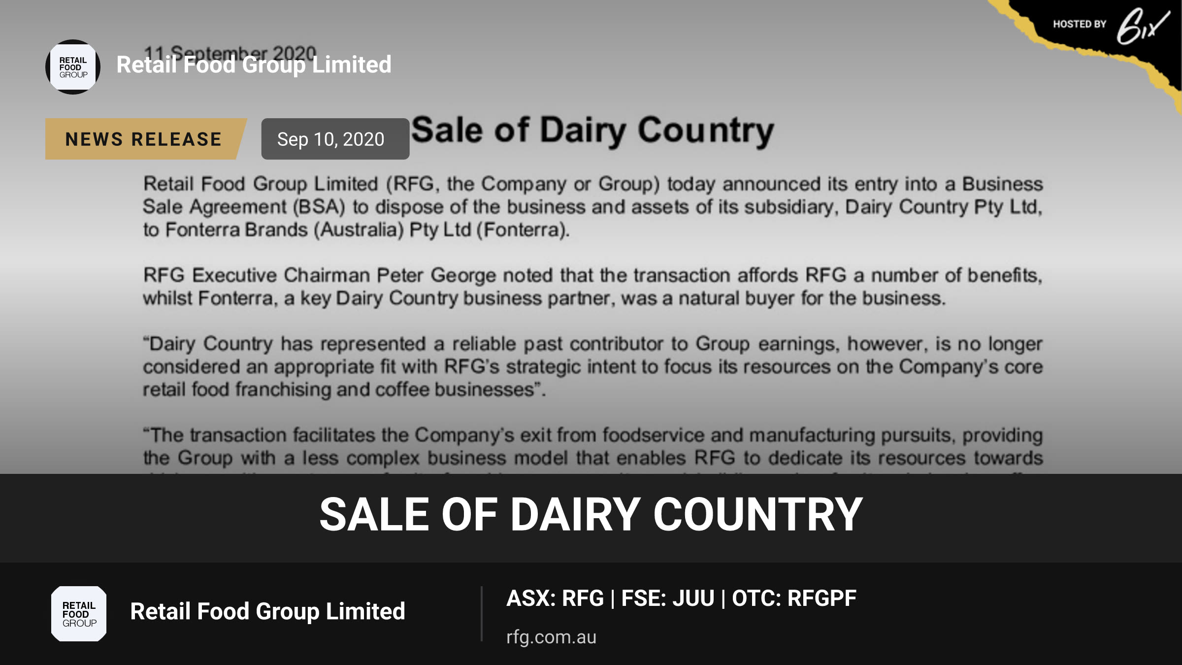 Sale of Dairy Country