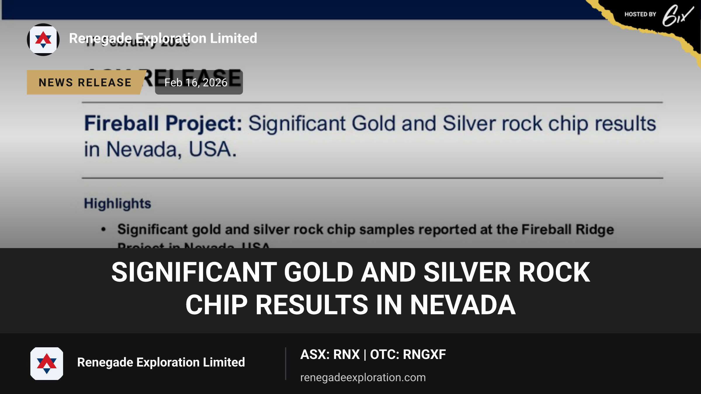 Significant Gold and Silver Rock Chip results in Nevada