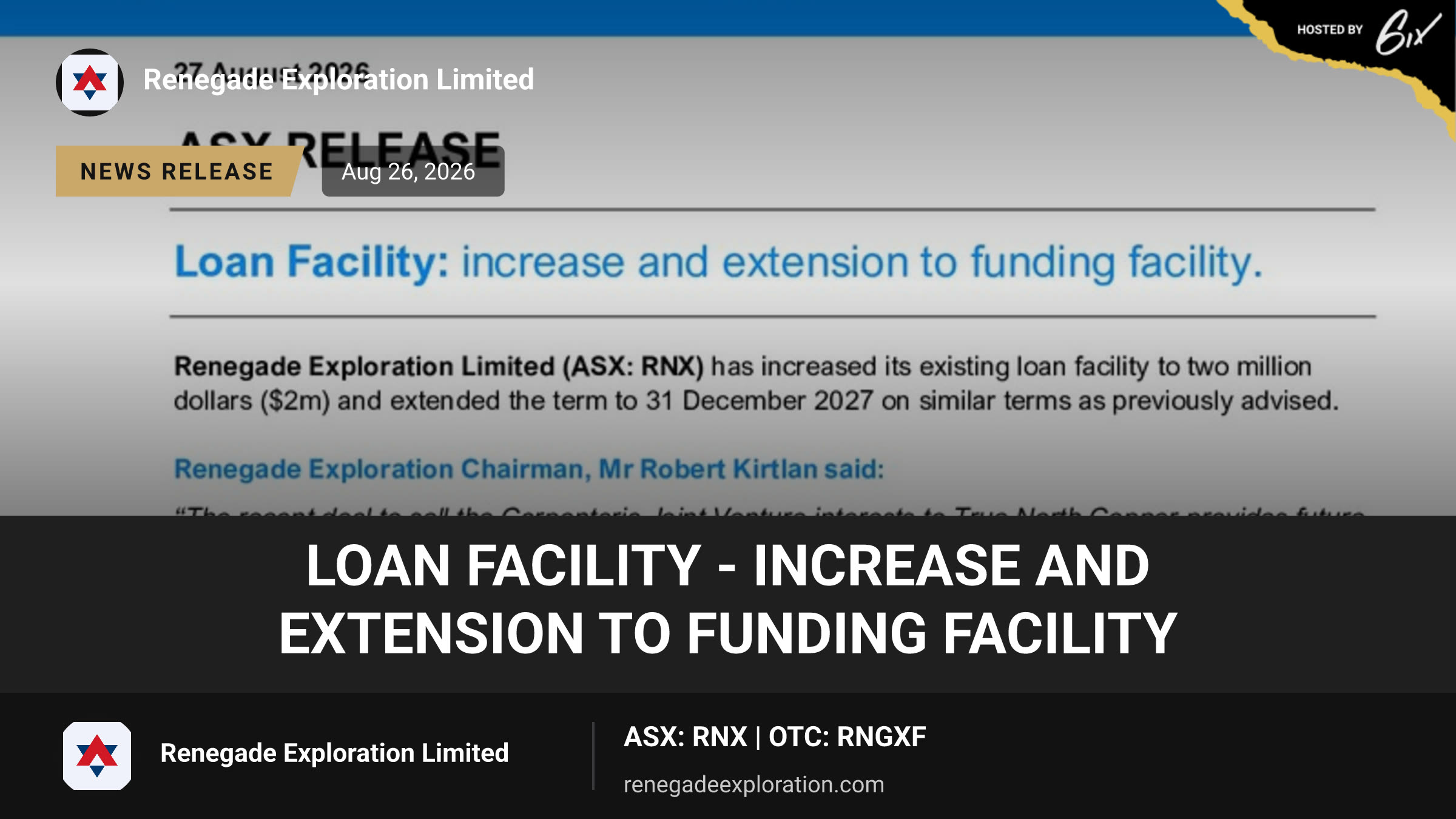 Loan Facility - increase and extension to funding facility