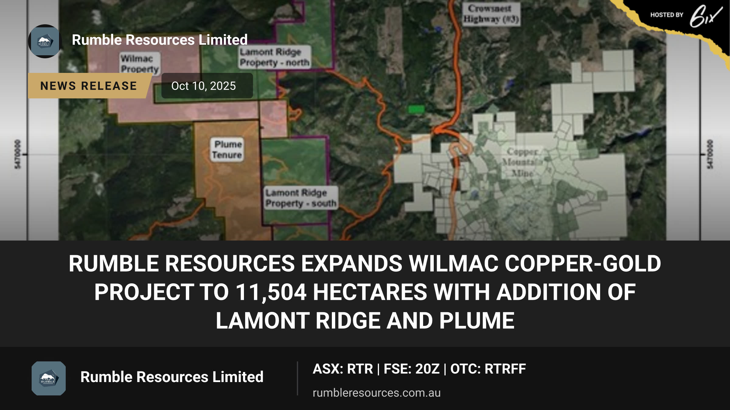 Rumble Resources Expands Wilmac Copper-Gold Project to 11,504 Hectares with Addition of Lamont Ridge and Plume