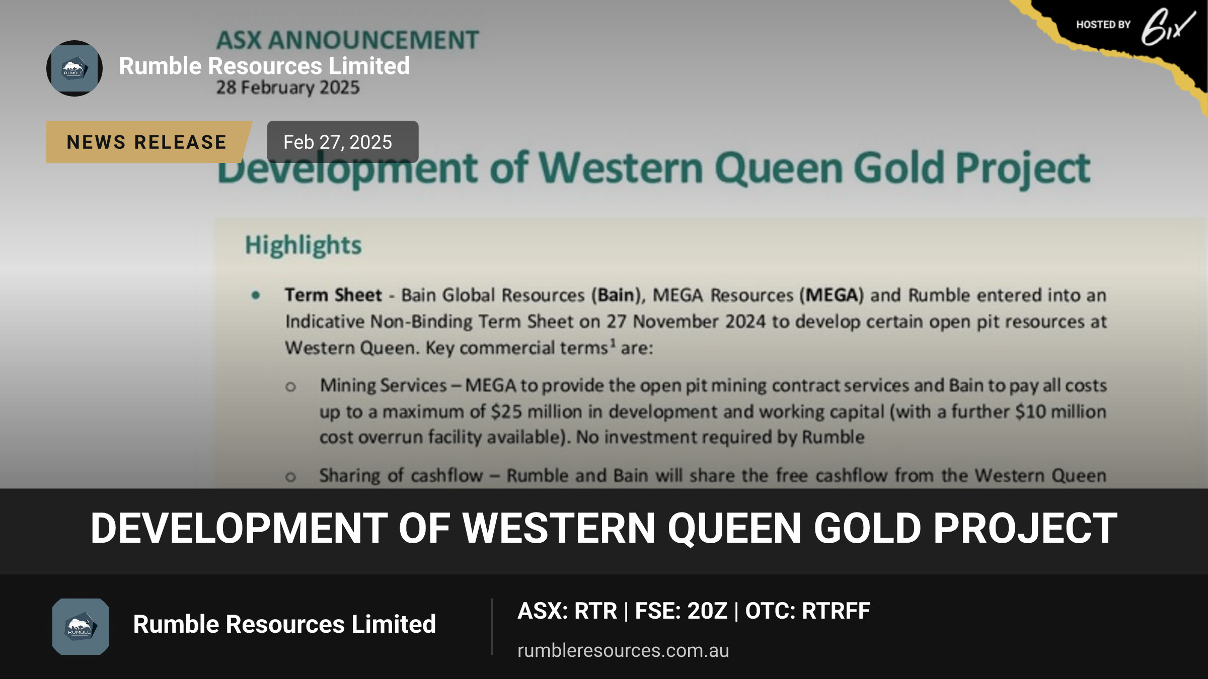 Development of Western Queen Gold Project