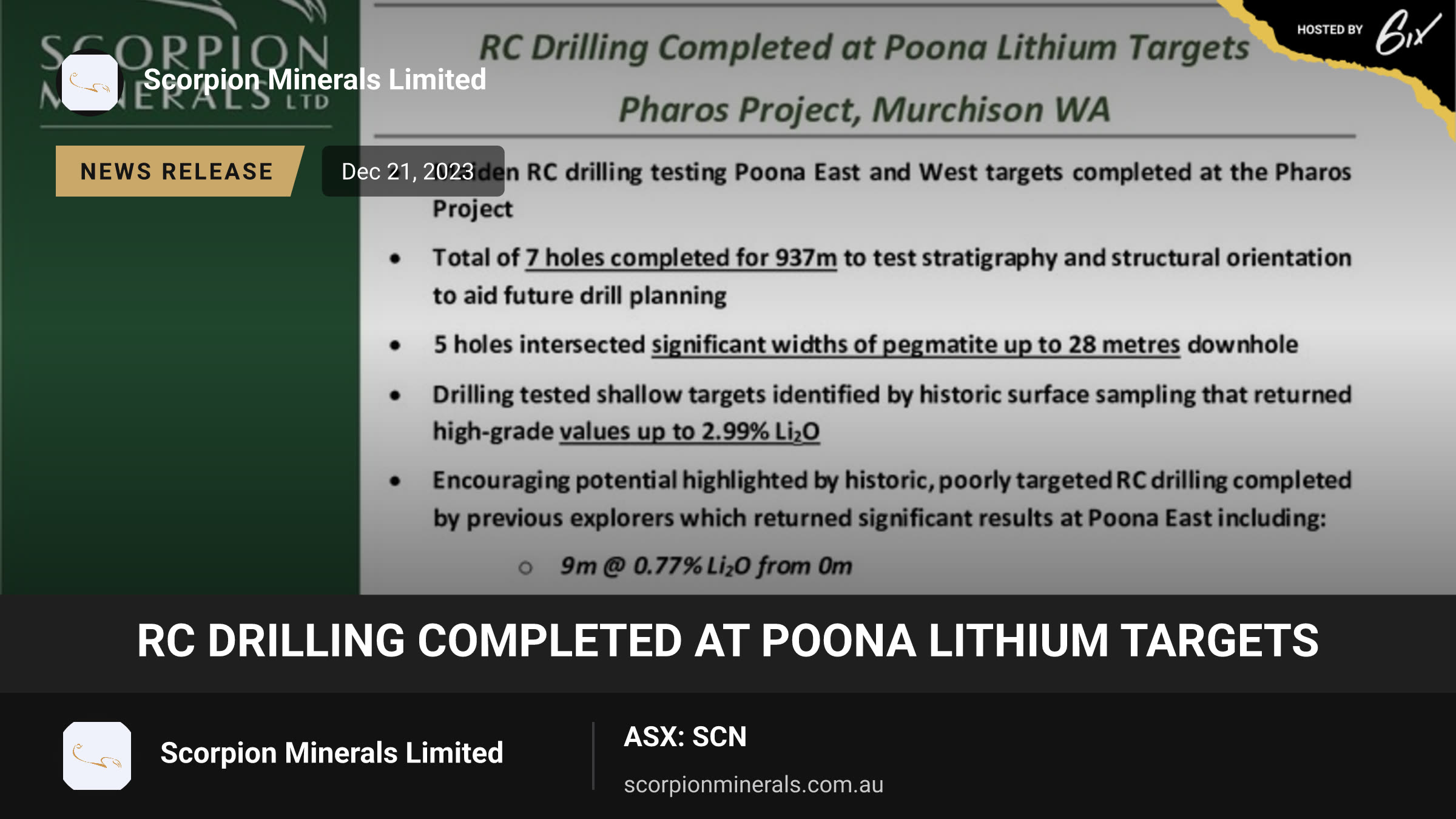 RC Drilling Completed at Poona Lithium Targets