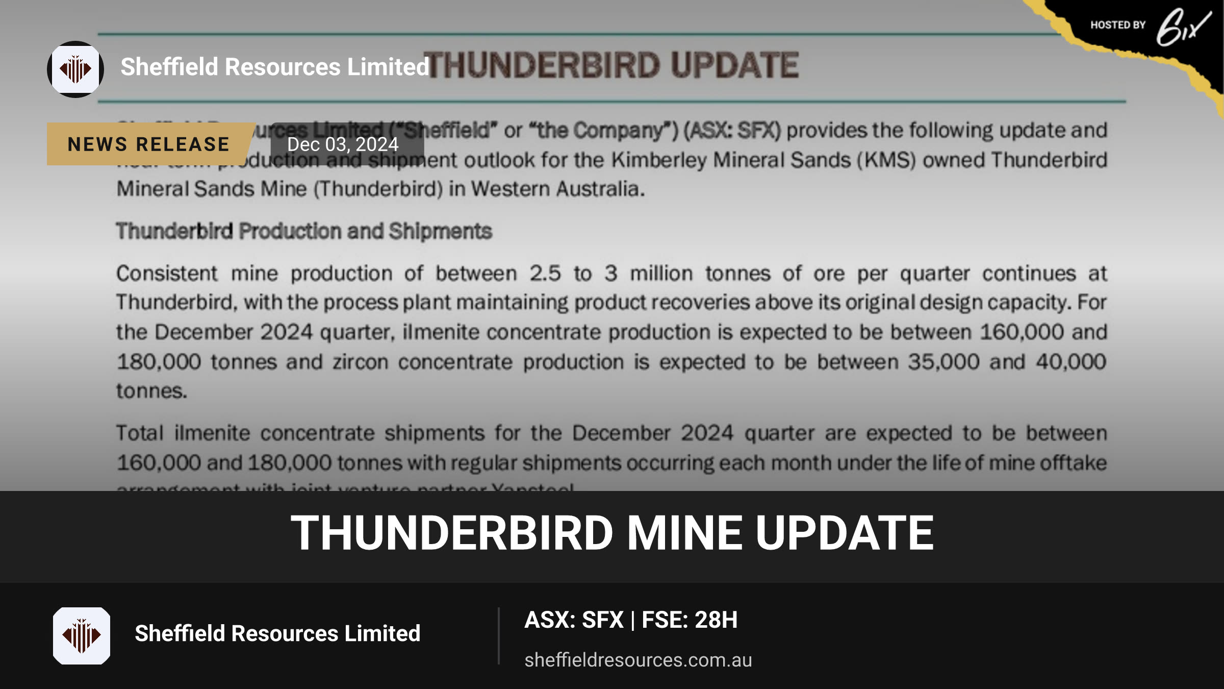 Thunderbird Mine Update