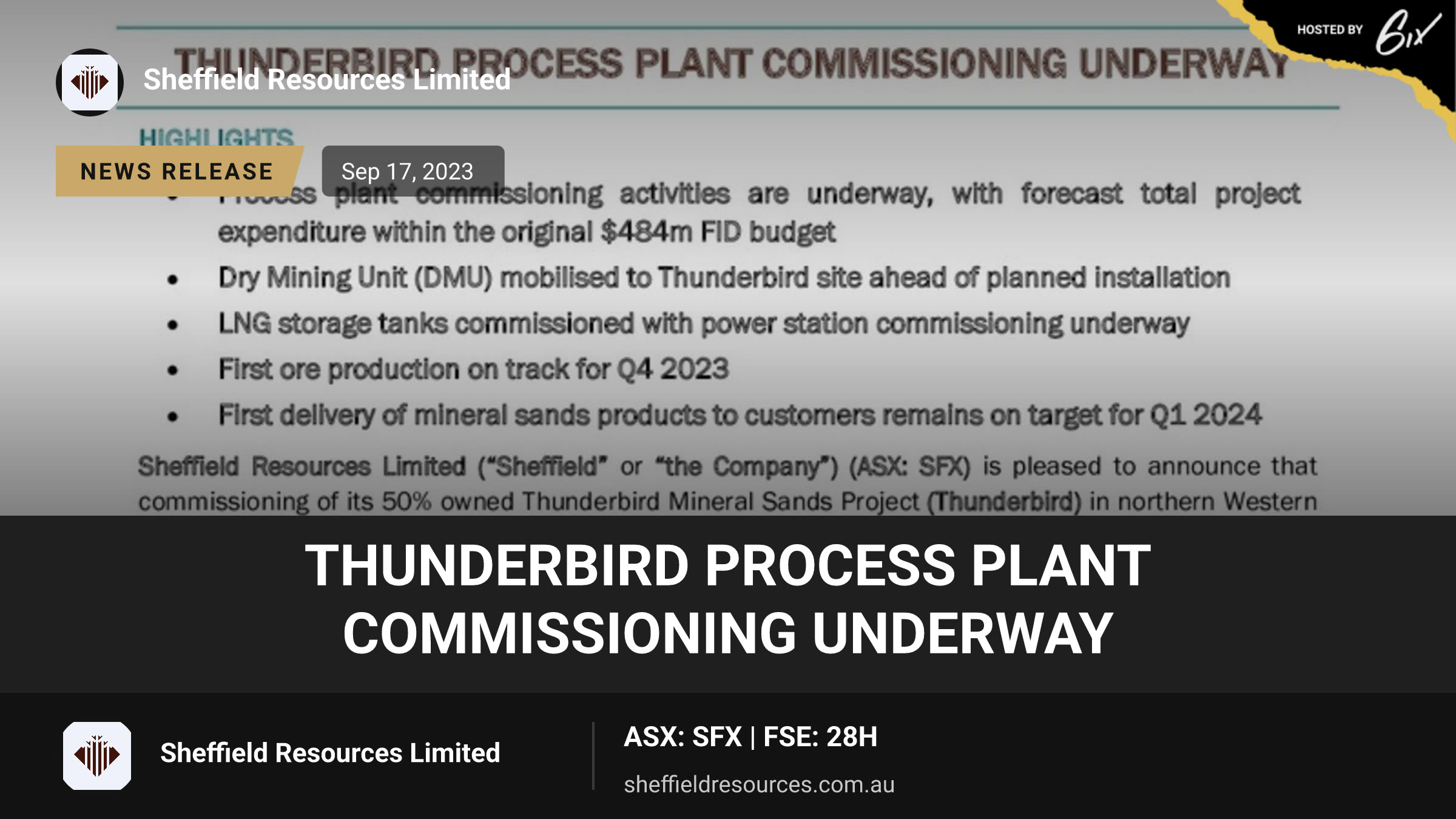 Thunderbird Process Plant Commissioning Underway