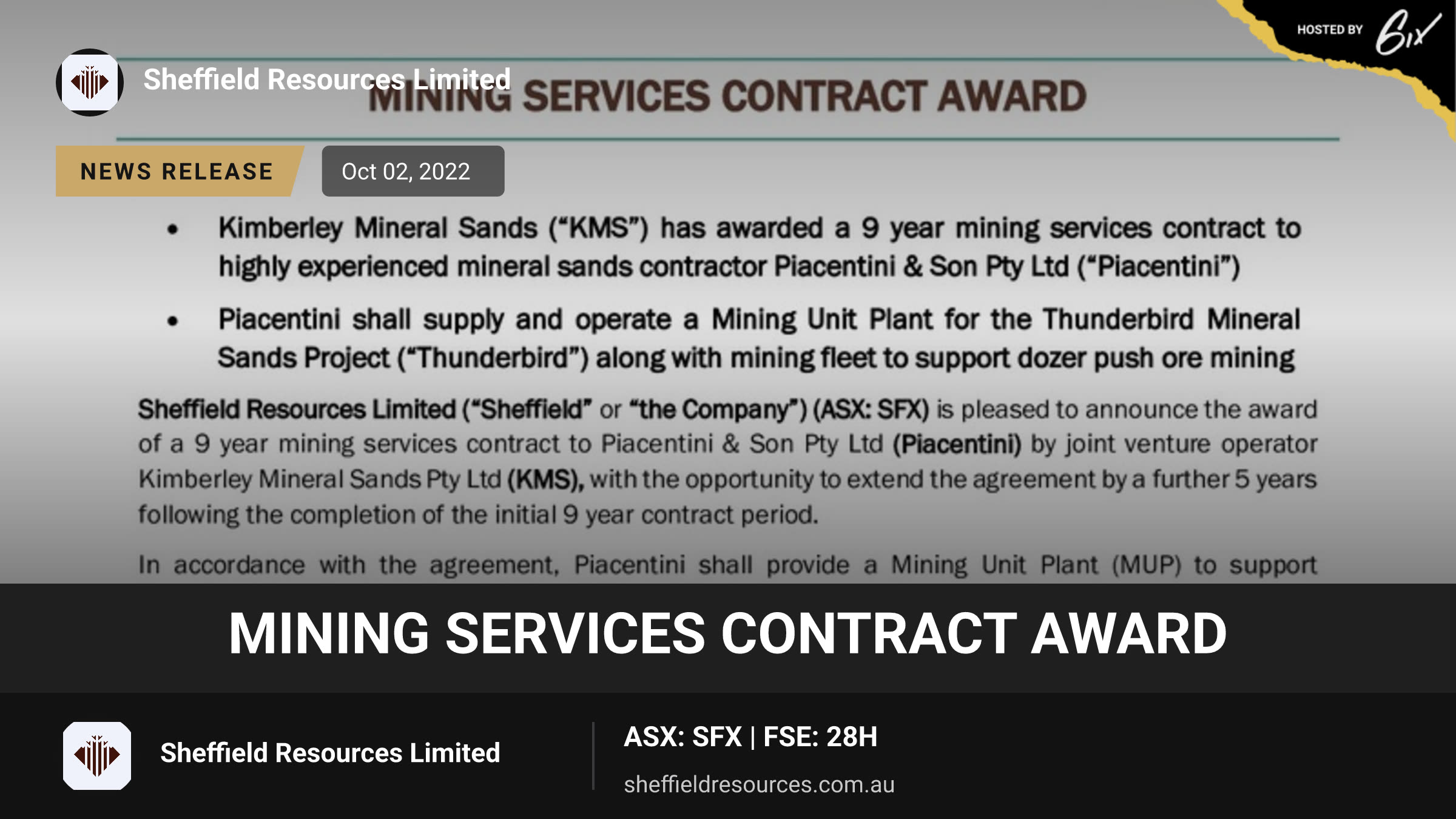 Mining Services Contract Award
