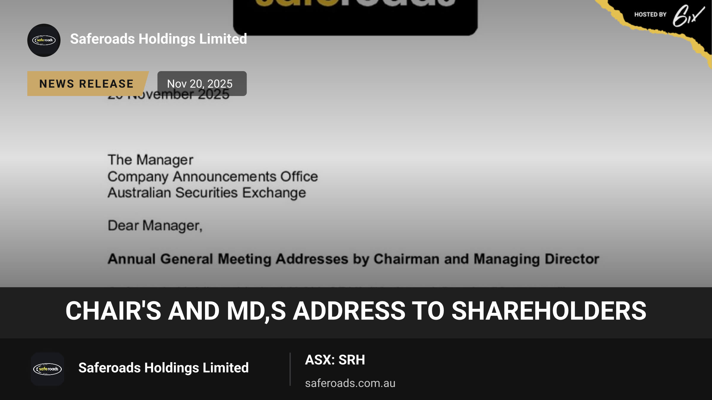 Chair's and MD,s Address to Shareholders