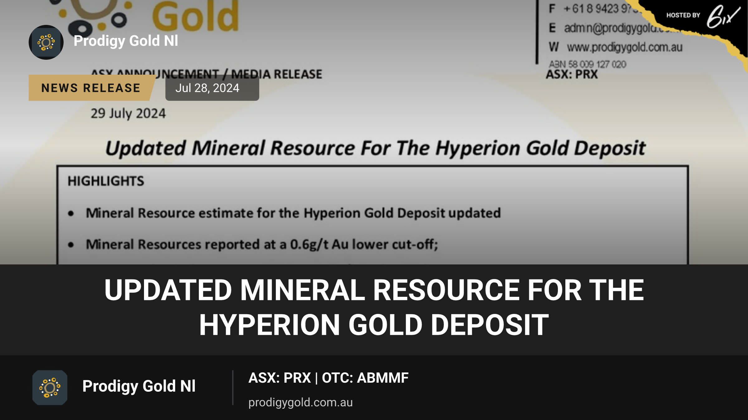 Updated Mineral Resource For The Hyperion Gold Deposit