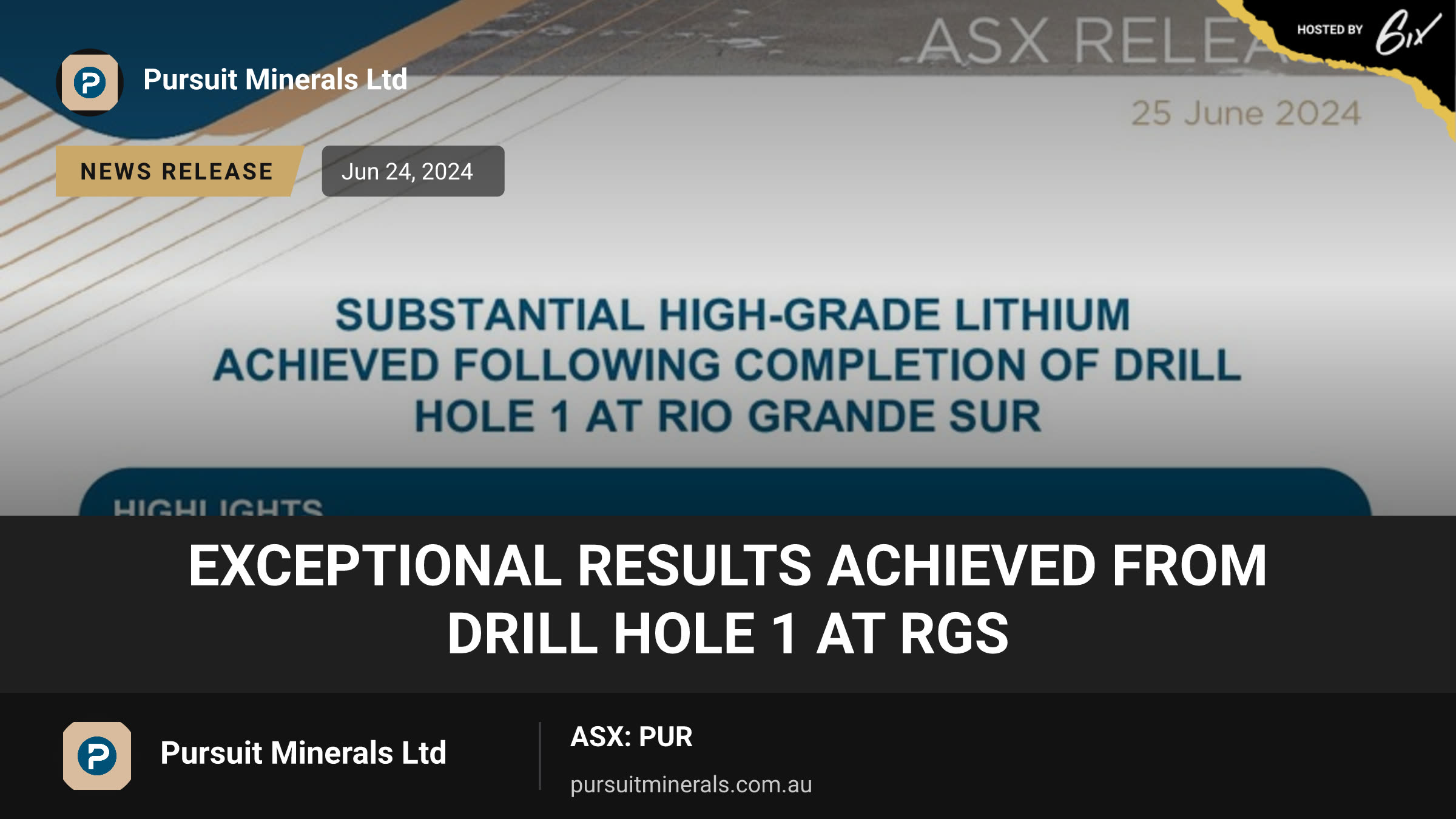 Exceptional Results Achieved from Drill Hole 1 at RGS