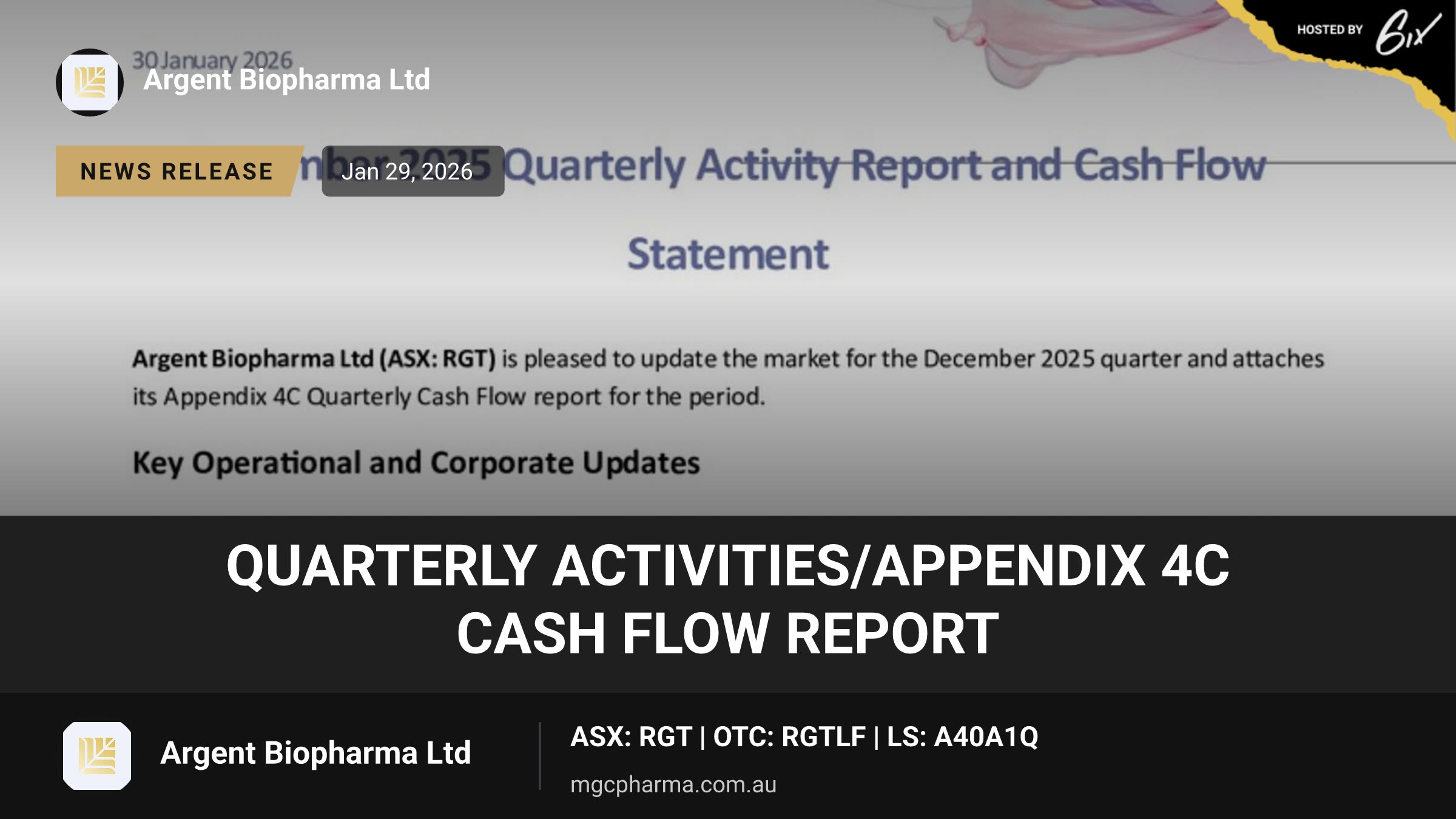 Quarterly Activities/Appendix 4C Cash Flow Report