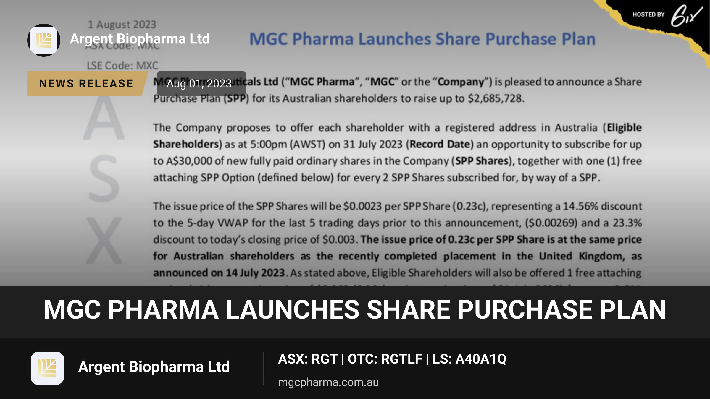 MGC Pharma Launches Share Purchase Plan