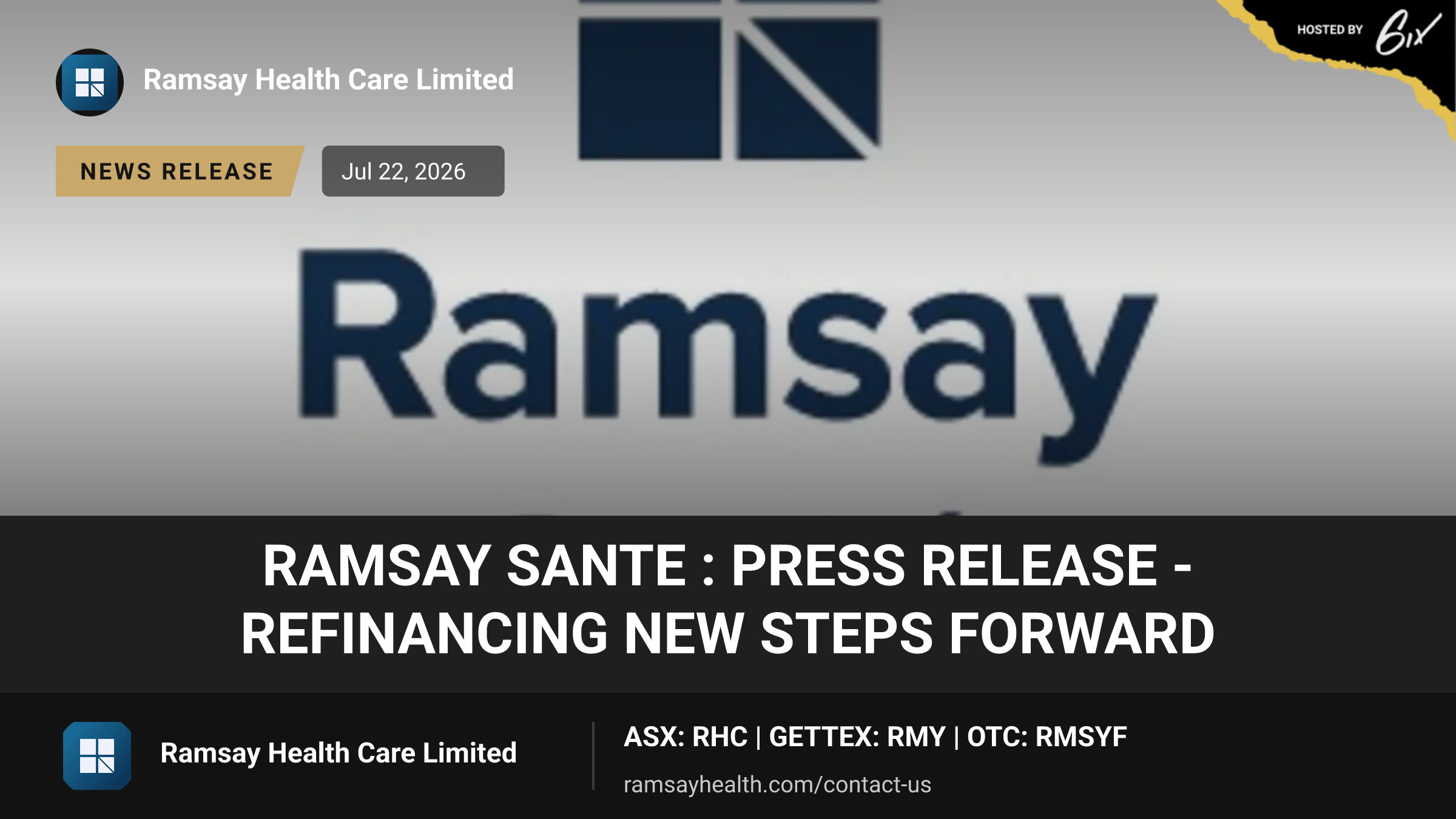 RAMSAY SANTE : Press Release - Refinancing new steps forward