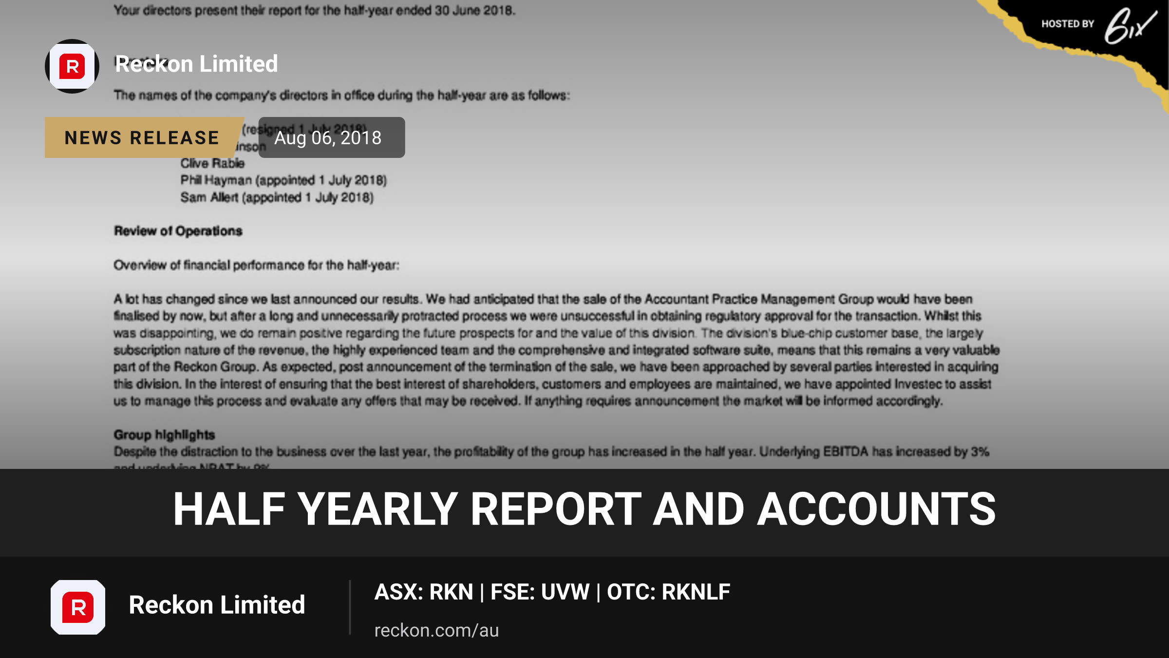 Half Yearly Report and Accounts