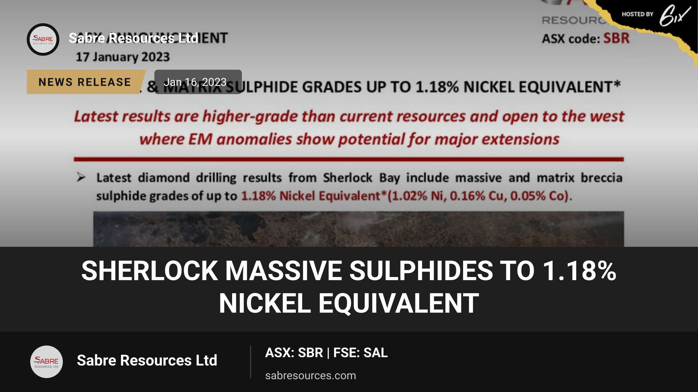 Sherlock Massive Sulphides to 1.18% Nickel Equivalent